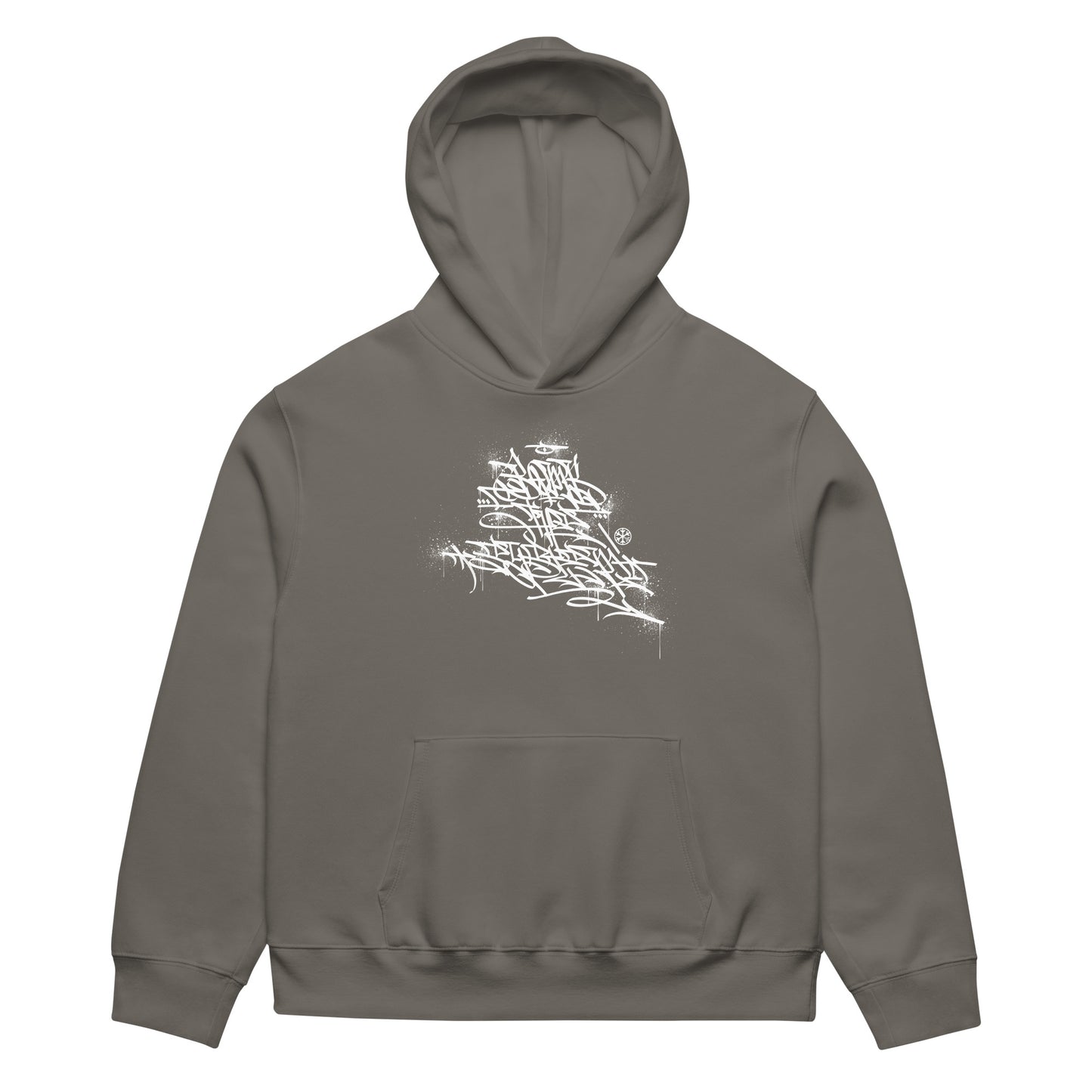 Dark Gray-Bomb The System Graffiti Hoodie by Shew from B.Different Clothing, folded, graffiti-inspired streetwear, oversized heavyweight