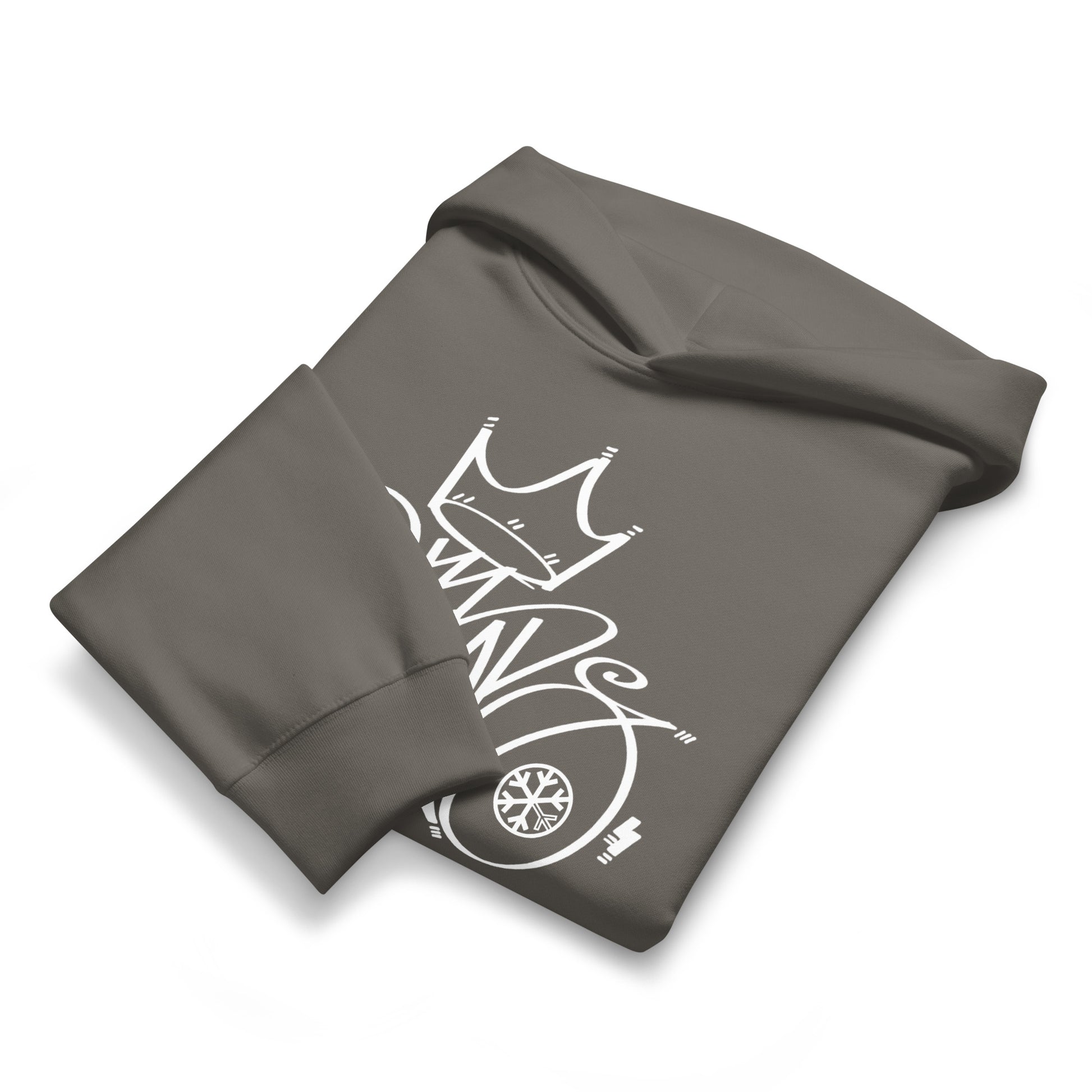 Gray-Mop King Tag Hoodie by Graffiti Dad from B.Different Clothing, folded, graffiti-inspired streetwear, oversized heavyweight