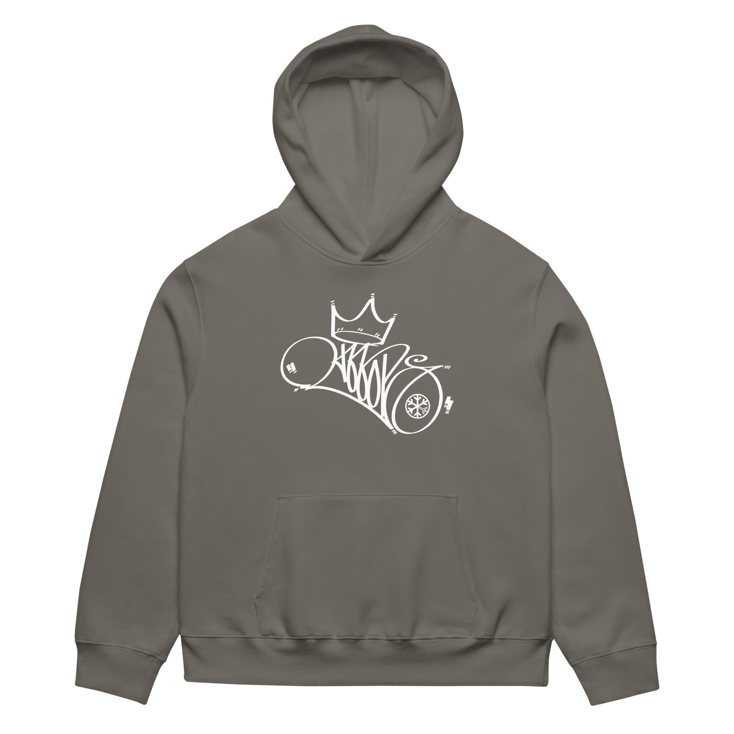 Gray-Mop King Tag Hoodie by Graffiti Dad from B.Different Clothing, front view, graffiti-inspired streetwear, oversized heavyweight