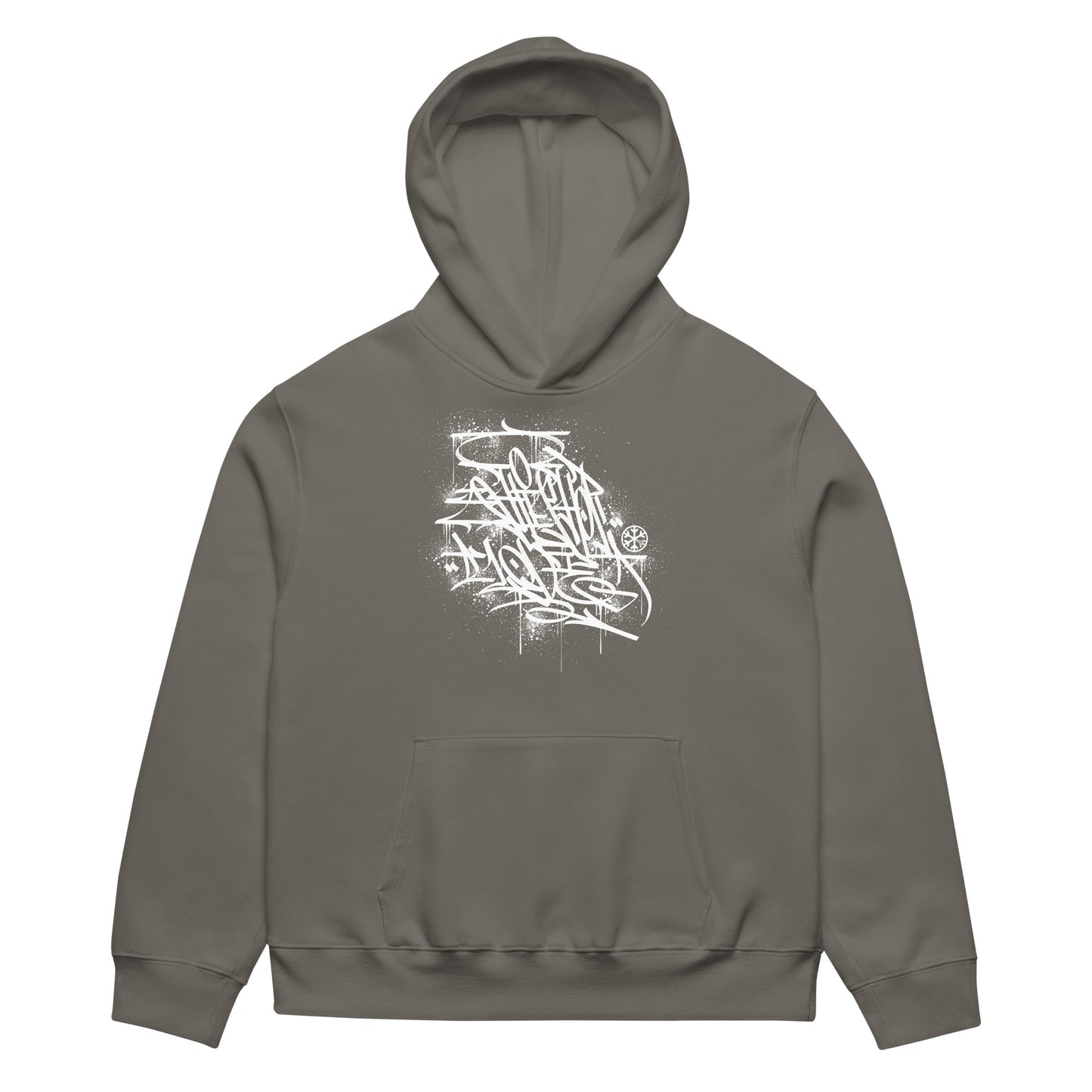 Gray-Hip Hop Love Graffiti Hoodie by Shew from B.Different Clothing, front view, graffiti-inspired streetwear, oversized heavyweight