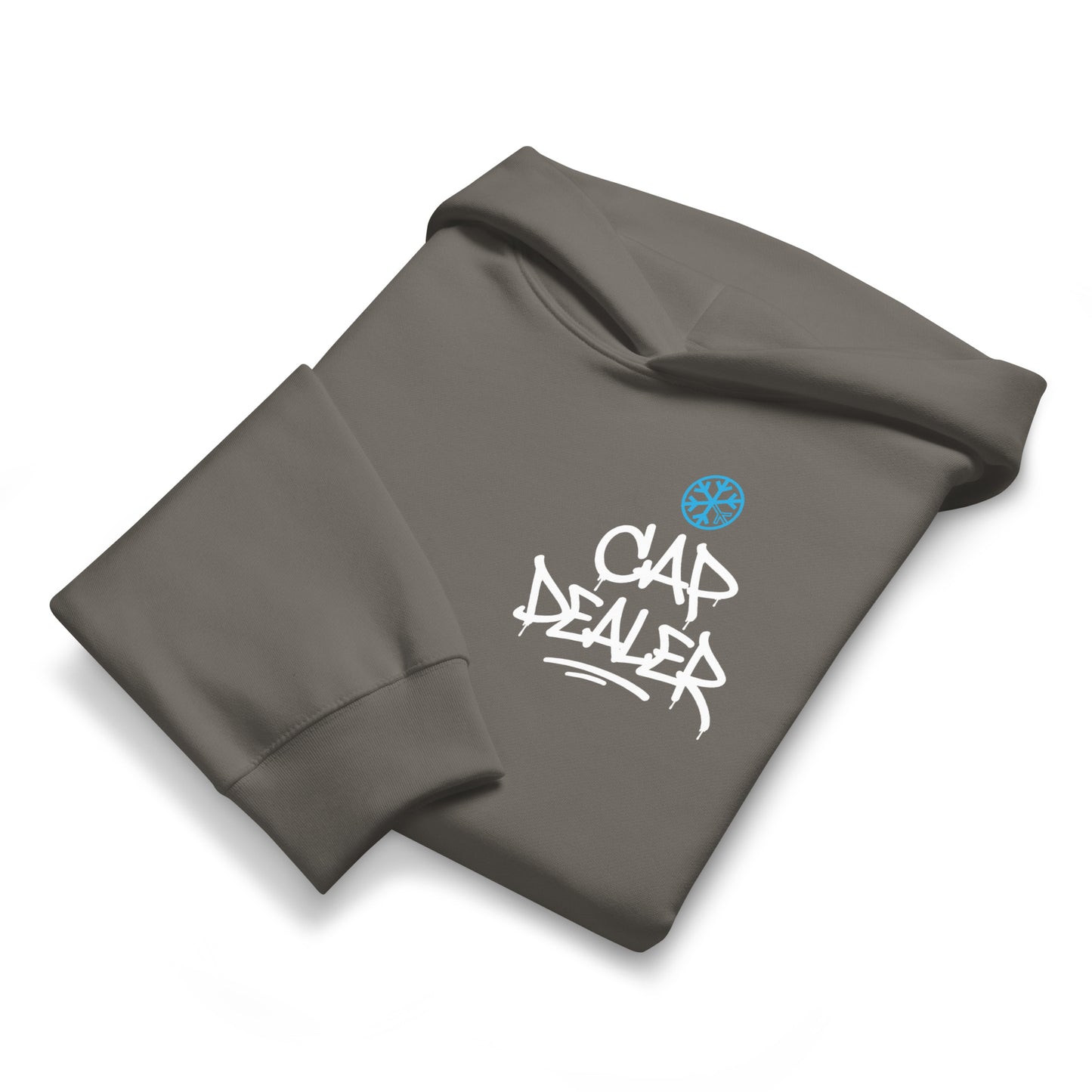 Gray-Cap Dealer Graffiti Hoodie from B.Different Clothing, folded, graffiti-inspired streetwear