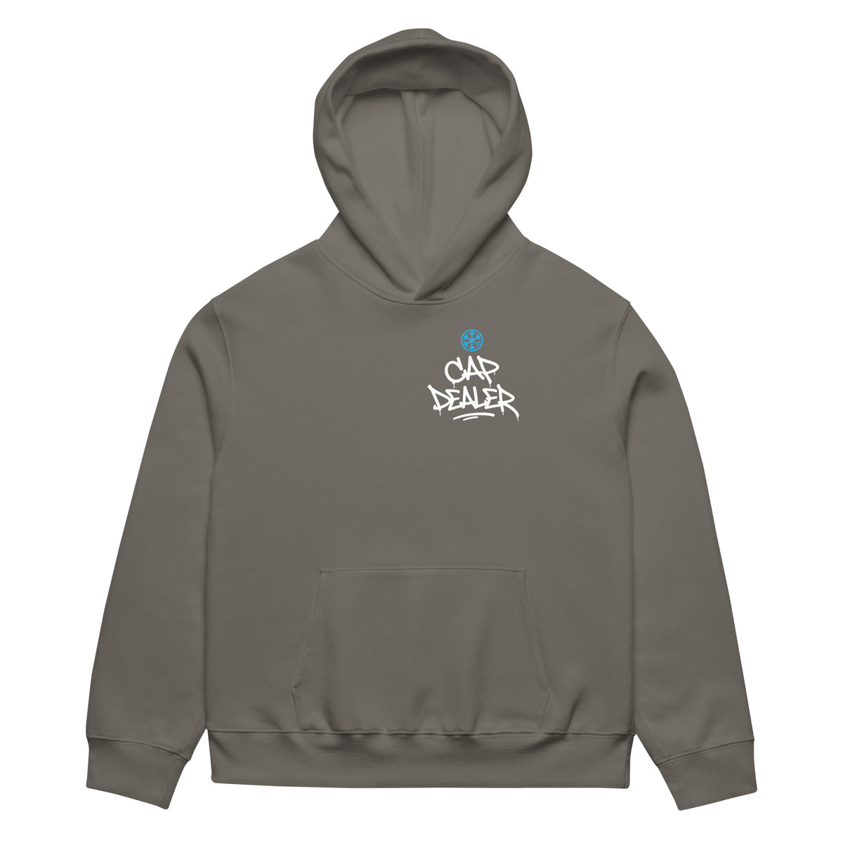 Gray-Cap Dealer Graffiti Hoodie from B.Different Clothing, front view, graffiti-inspired streetwear