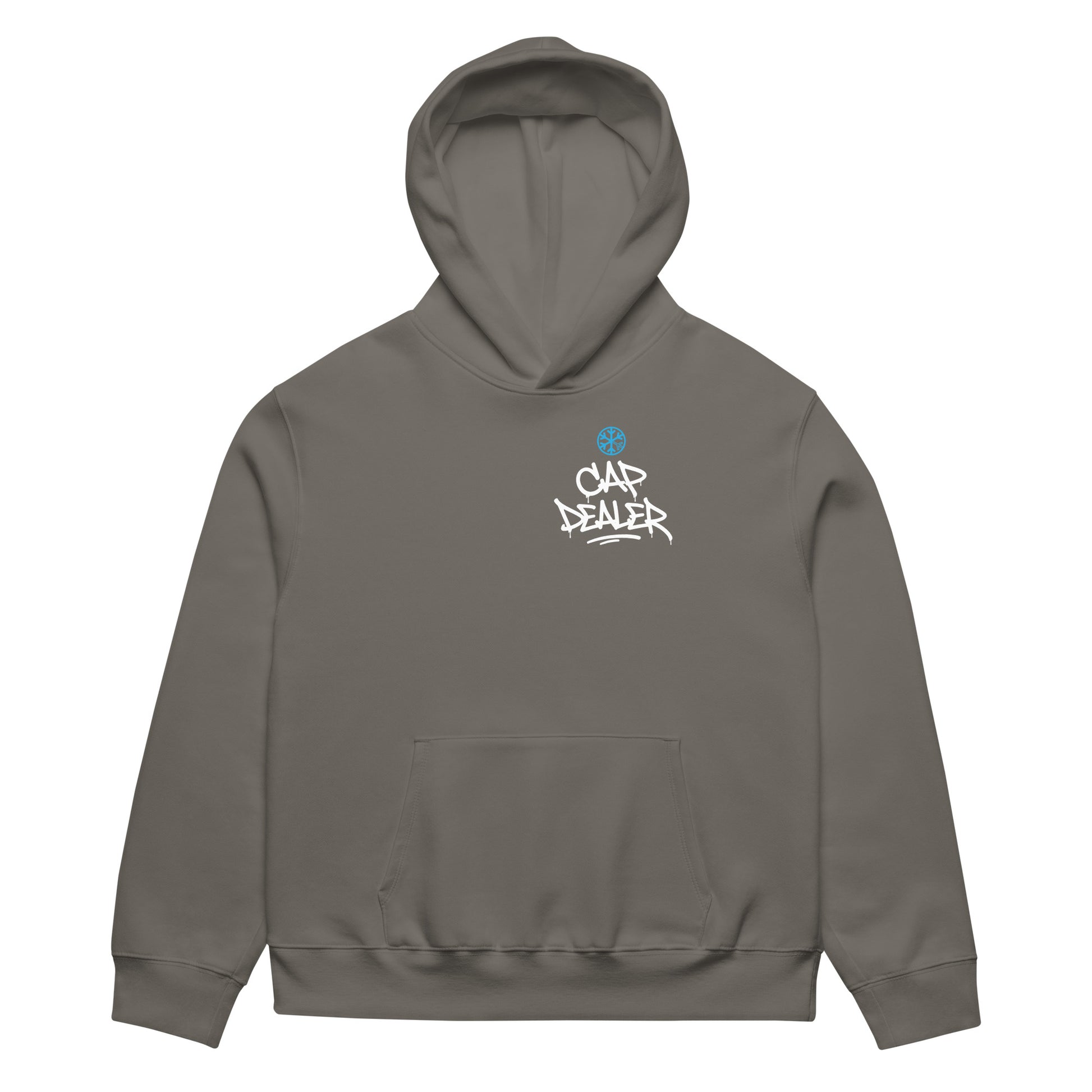 Gray-Cap Dealer Graffiti Hoodie from B.Different Clothing, front view, graffiti-inspired streetwear