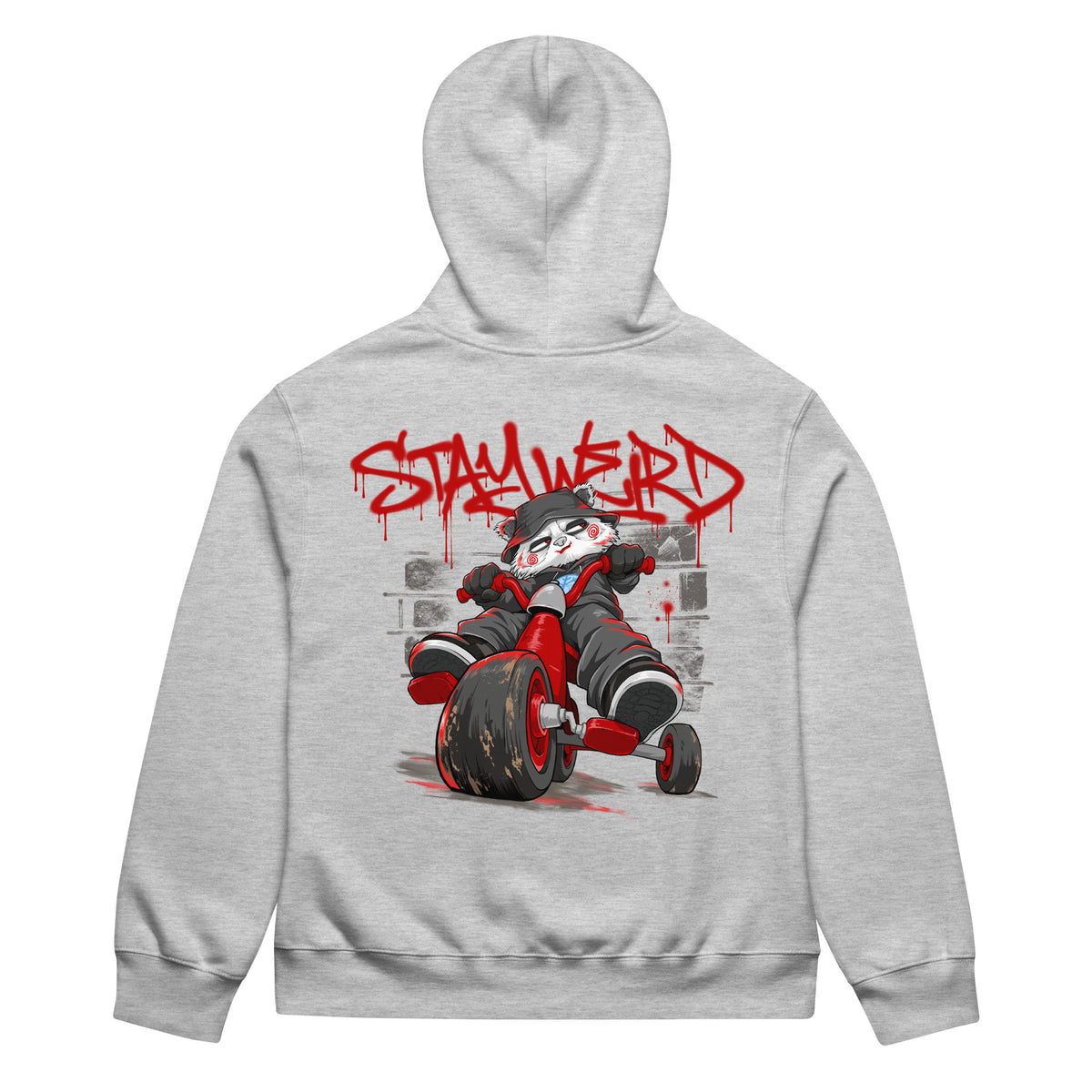 Gray-Raks The Puppet Graffiti Hoodie by Emti from B.Different Clothing, back view, graffiti-inspired streetwear, oversized heavyweight