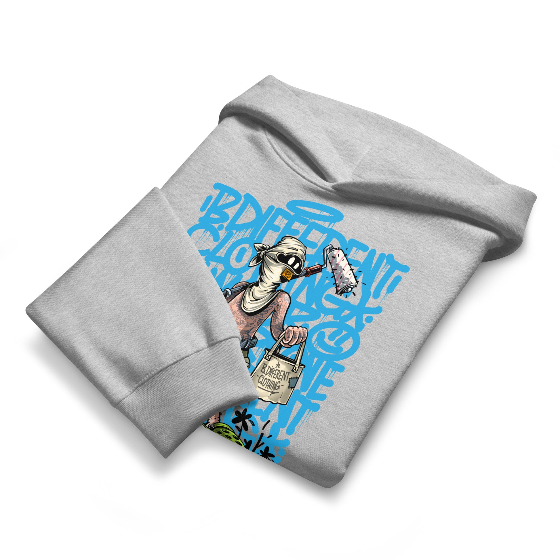 Gray-Summer Graffiti Hoodie by Trk One from B.Different Clothing, folded, graffiti-inspired streetwear, oversized heavyweight
