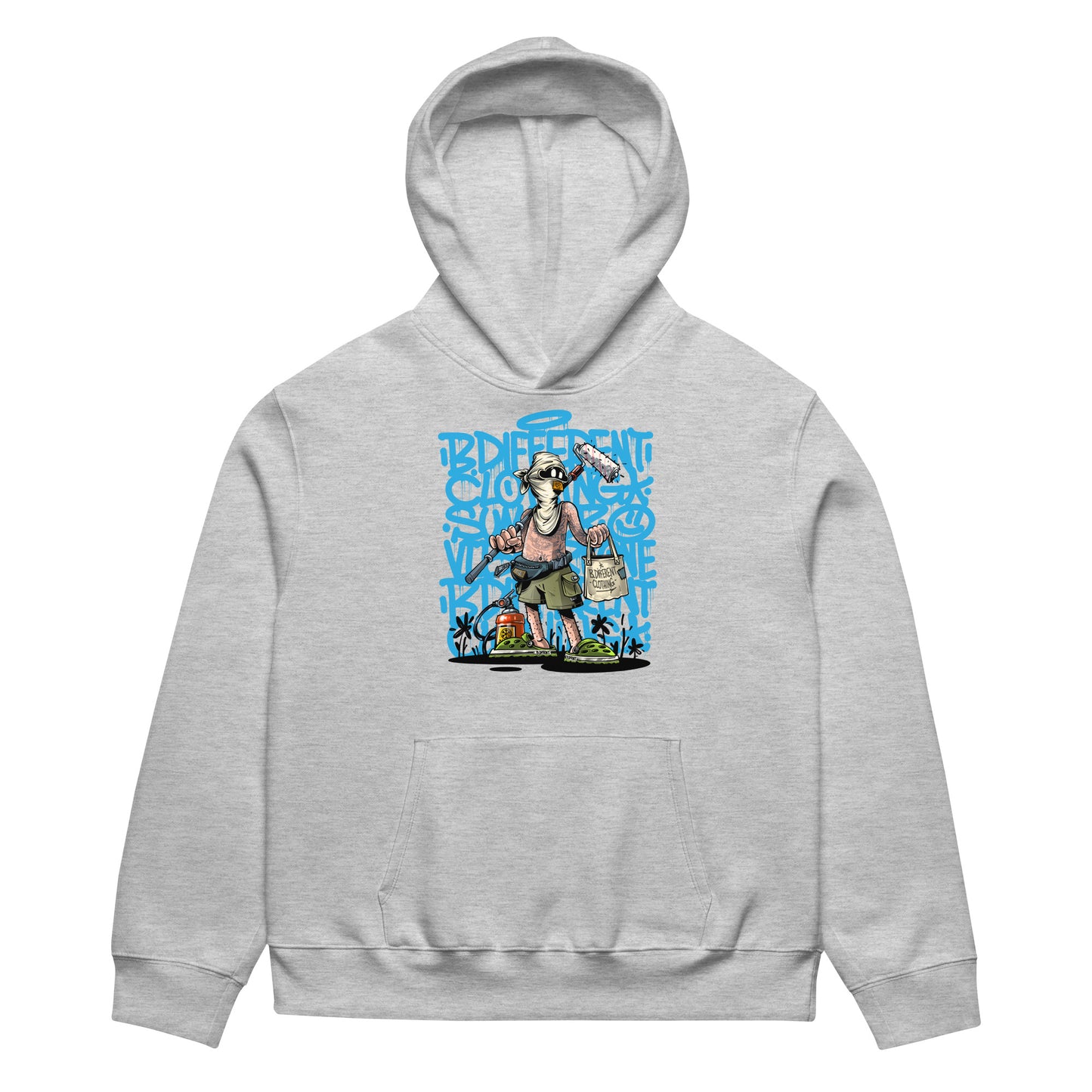 Gray-Summer Graffiti Hoodie by Trk One from B.Different Clothing, front view, graffiti-inspired streetwear, oversized heavyweight
