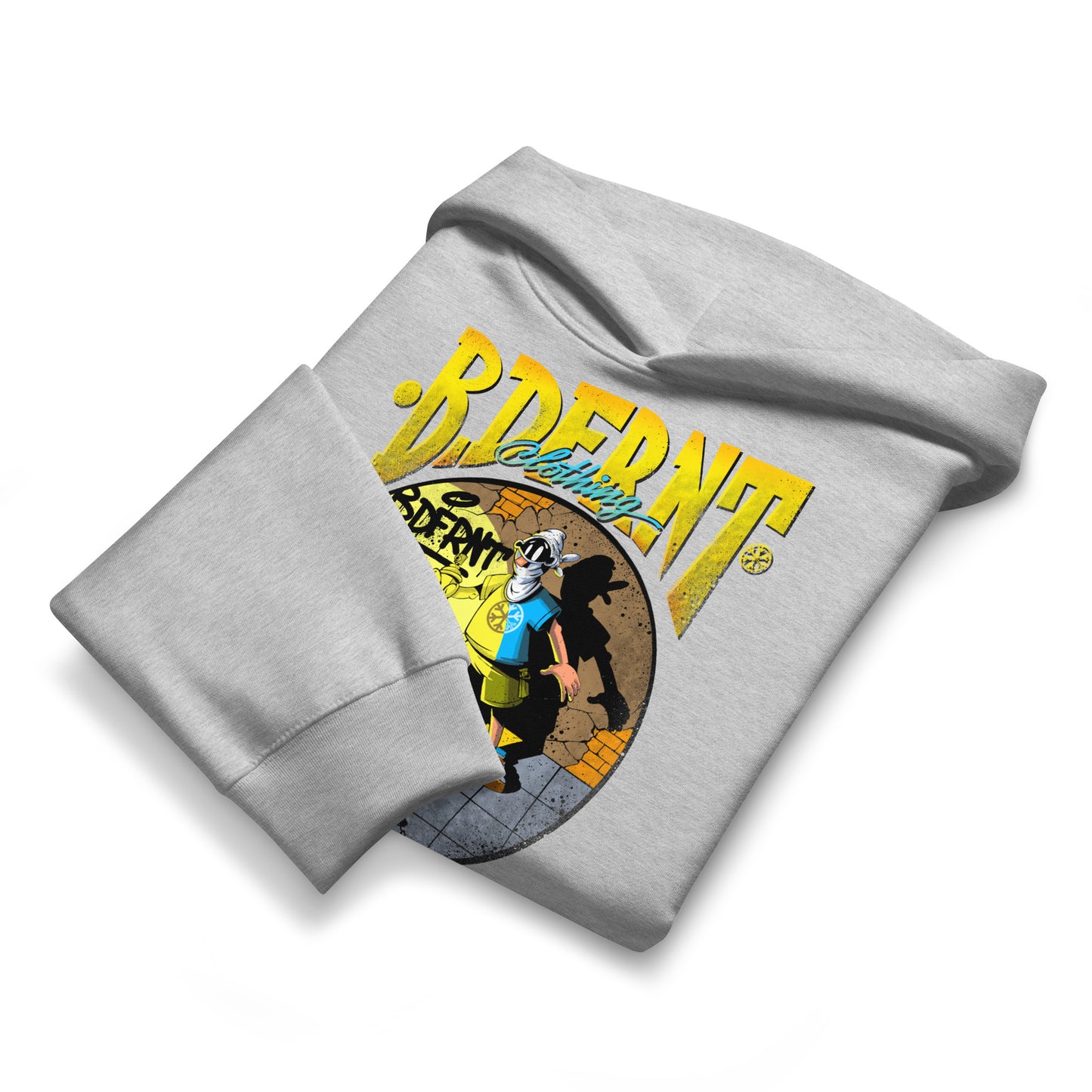 Gray-Street Spotlight Graffiti Hoodie by Trk One from B.Different Clothing, folded, graffiti-inspired streetwear, oversized heavyweight