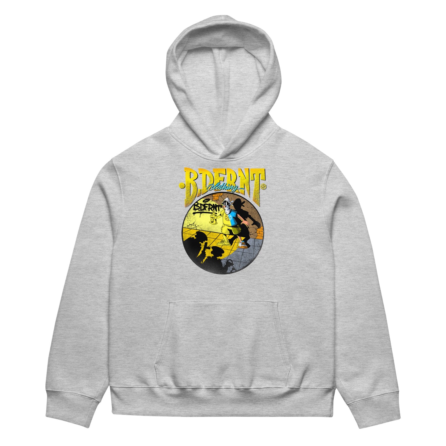 Gray-Street Spotlight Graffiti Hoodie by Trk One from B.Different Clothing, front view, graffiti-inspired streetwear, oversized heavyweight