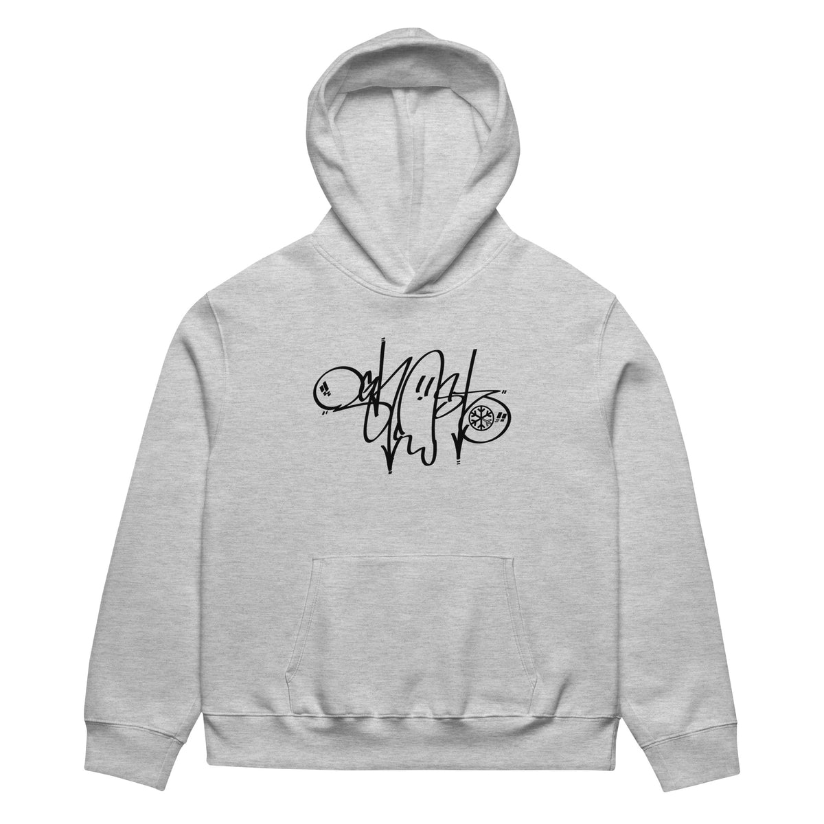 Gray-Ghost Tag Hoodie by Graffiti Dad from B.Different Clothing, front view, graffiti-inspired streetwear, oversized heavyweight