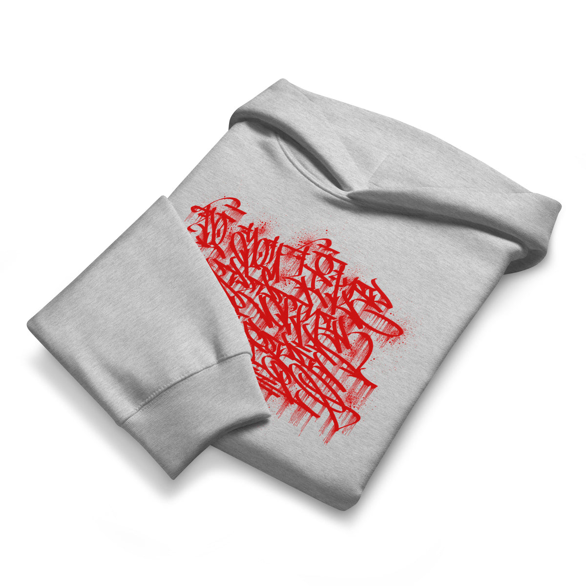 Gray-Do You Like Scary Movies Graffiti Hoodie by Shew from B.Different Clothing, folded, graffiti-inspired streetwear, oversized heavyweight
