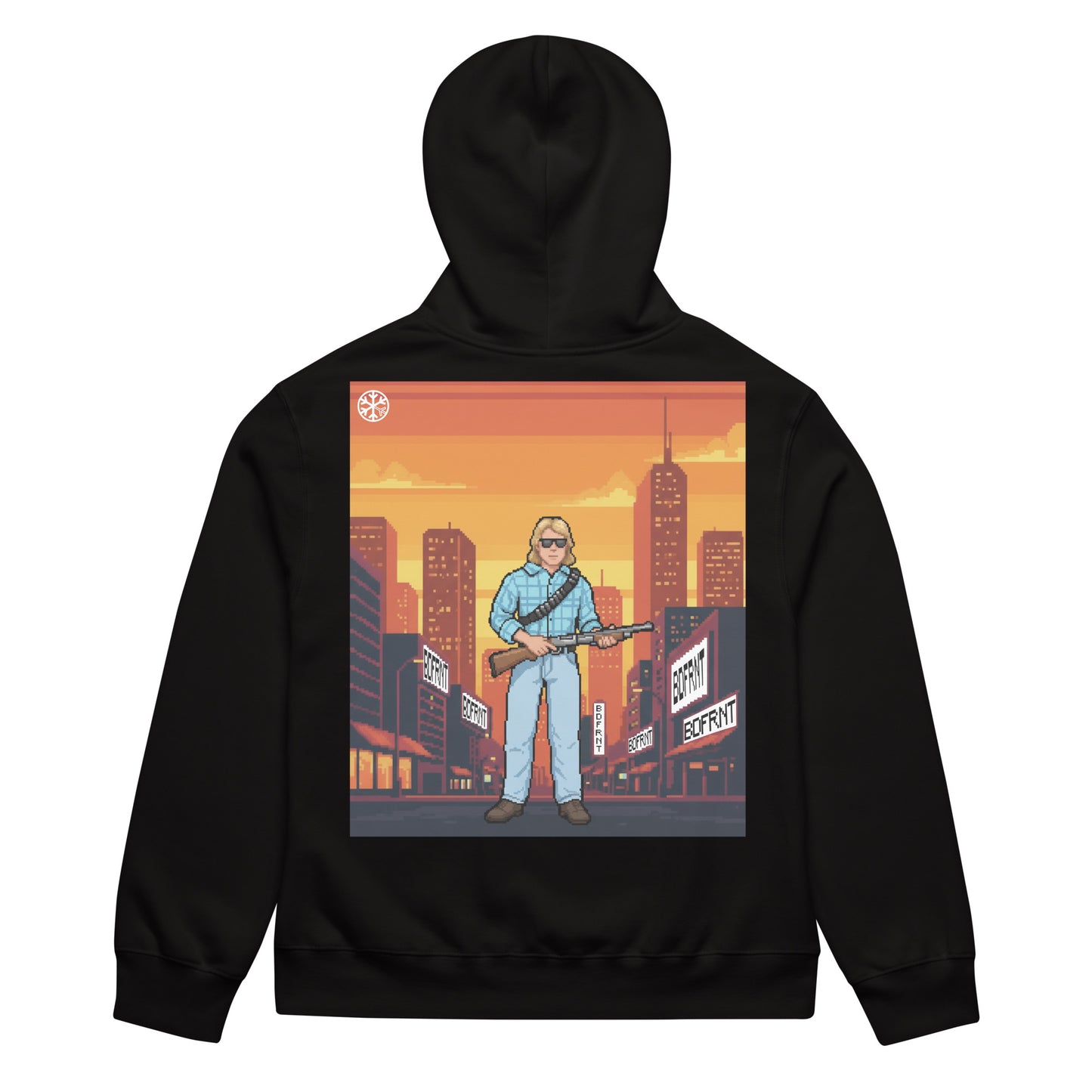 Black-Pixel Disobey Hoodie from B.Different Clothing, back view, graffiti-inspired streetwear, oversized heavyweight