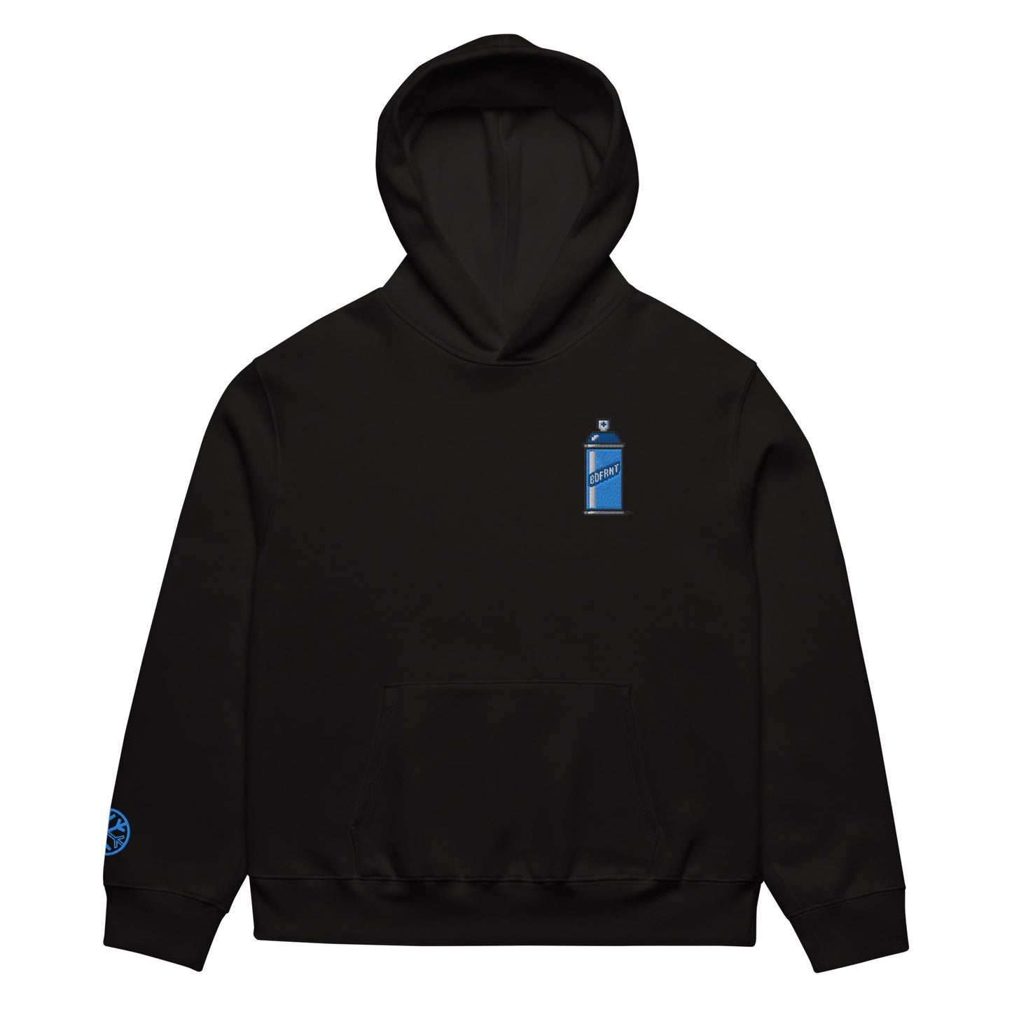 Black-Pixel Spray Can Graffiti Hoodie from B.Different Clothing, front view, graffiti-inspired streetwear oversized heavyweight