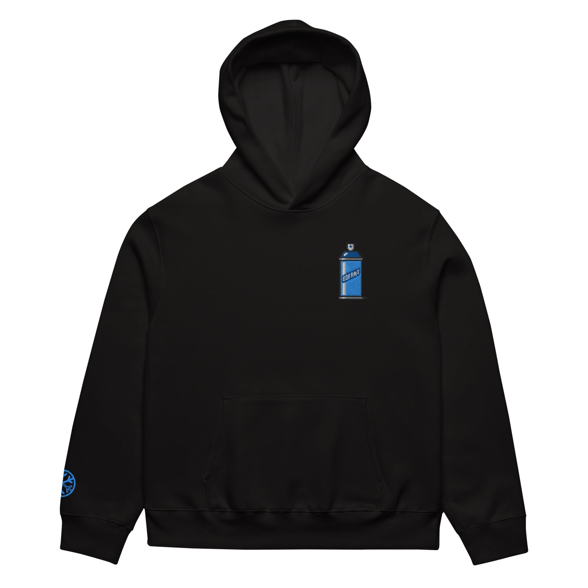 Black-Pixel Spray Can Graffiti Hoodie from B.Different Clothing, front view, graffiti-inspired streetwear oversized heavyweight