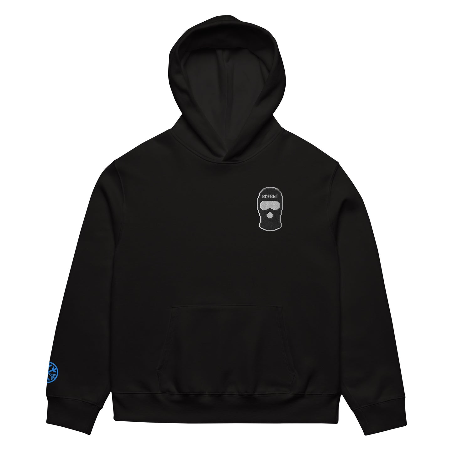 Black-Pixel Balaclava Graffiti Hoodie from B.Different Clothing, front view, graffiti-inspired streetwear, oversized heavyweight