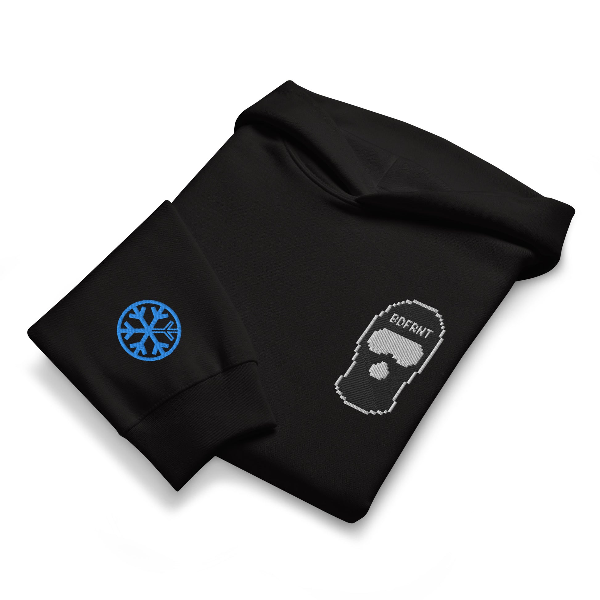 Black-Pixel Balaclava Graffiti Hoodie from B.Different Clothing, folded, graffiti-inspired streetwear, oversized heavyweight