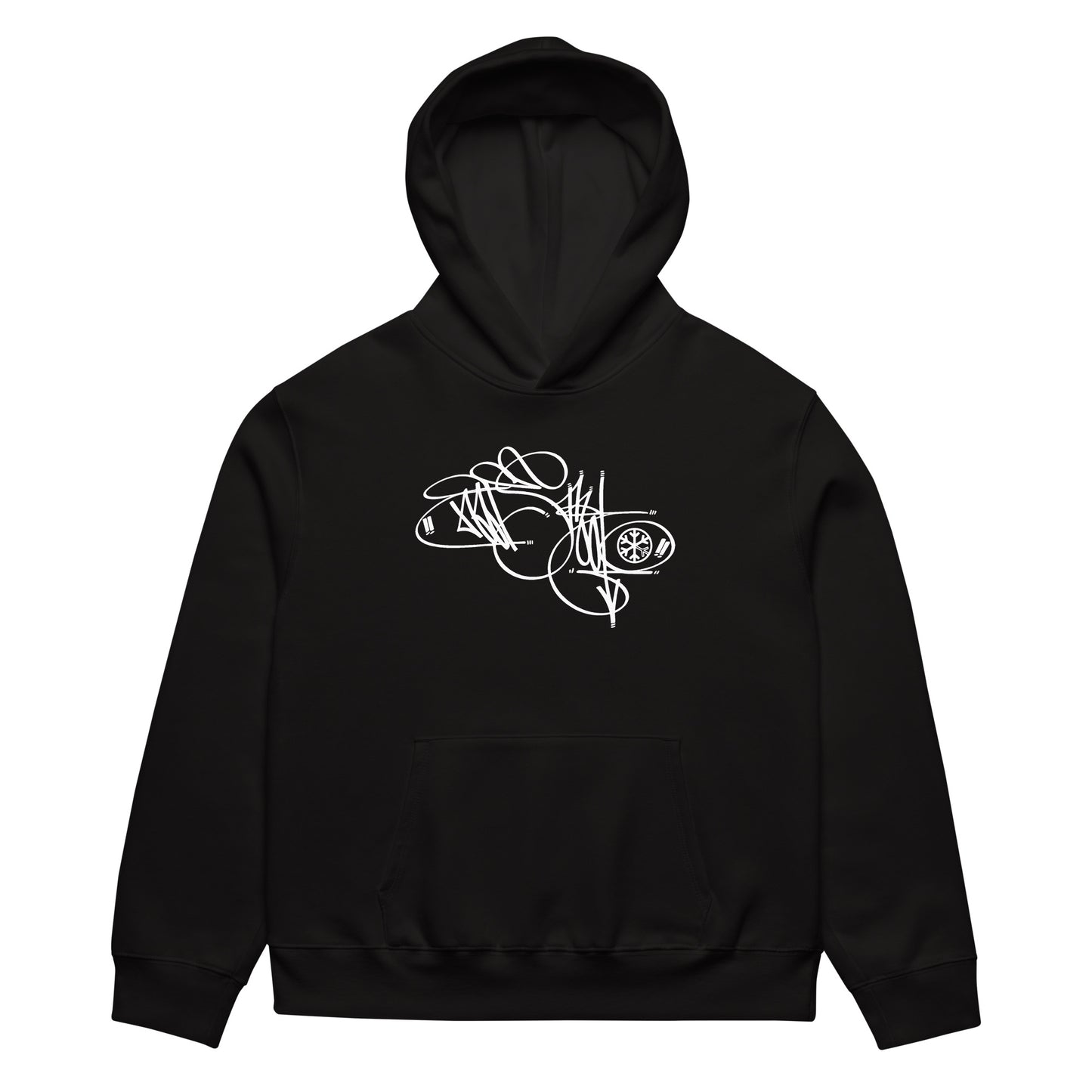 Black-Misfit Tag Hoodie by Graffiti Dad from B.Different Clothing, front view, graffiti-inspired streetwear, oversized heavyweight