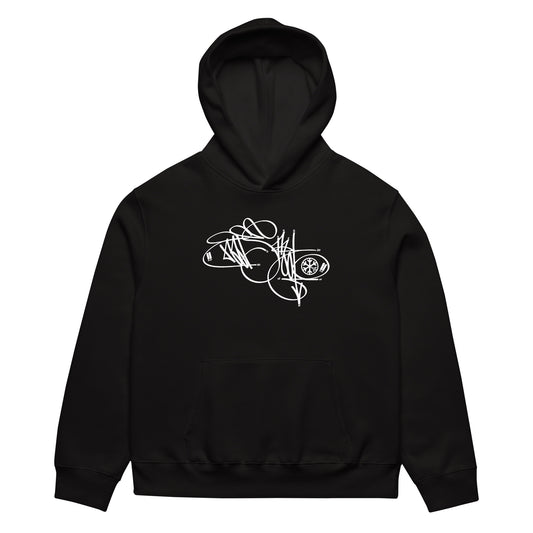 Black-Misfit Tag Hoodie by Graffiti Dad from B.Different Clothing, front view, graffiti-inspired streetwear, oversized heavyweight