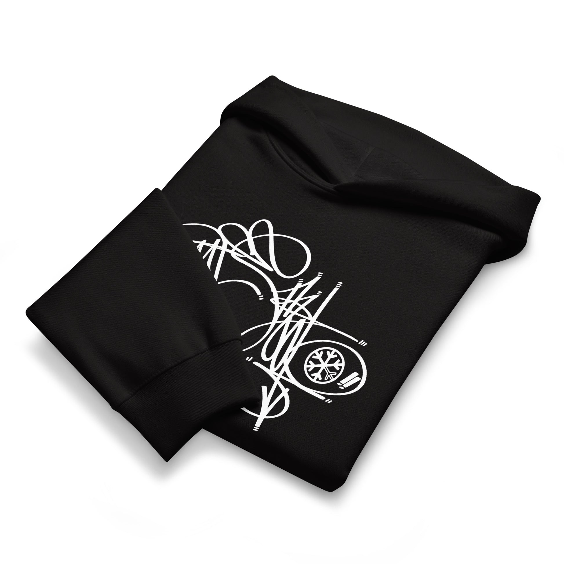 Black-Misfit Tag Hoodie by Graffiti Dad from B.Different Clothing, folded, graffiti-inspired streetwear, oversized heavyweight