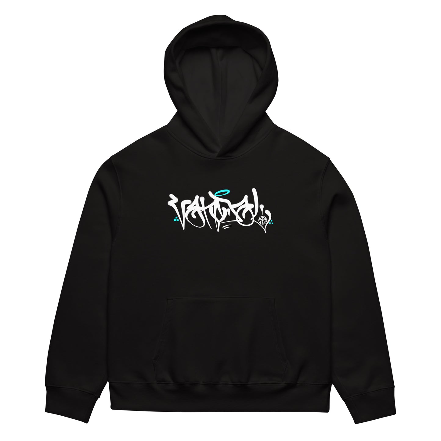 Black-Vandal Graffiti Tag Hoodie by Caos One from B.Different Clothing, front view, graffiti-inspired streetwear, oversized heavyweight