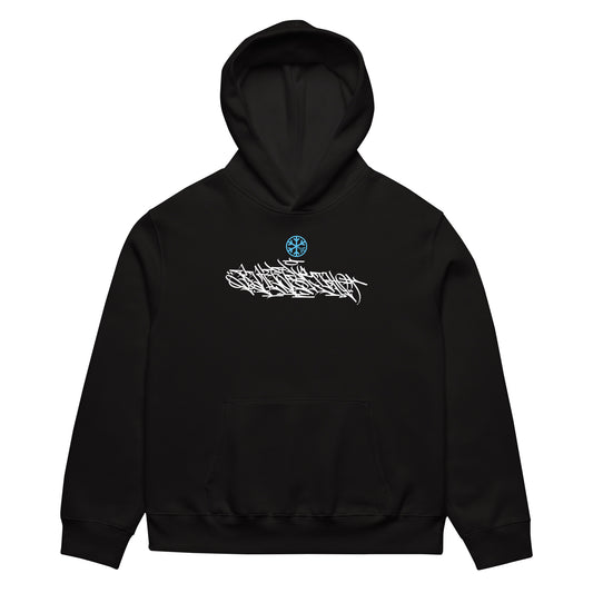 Black-Shew Collab Graffiti Hoodie from B.Different Clothing, front view, graffiti-inspired streetwear, oversized heavyweight