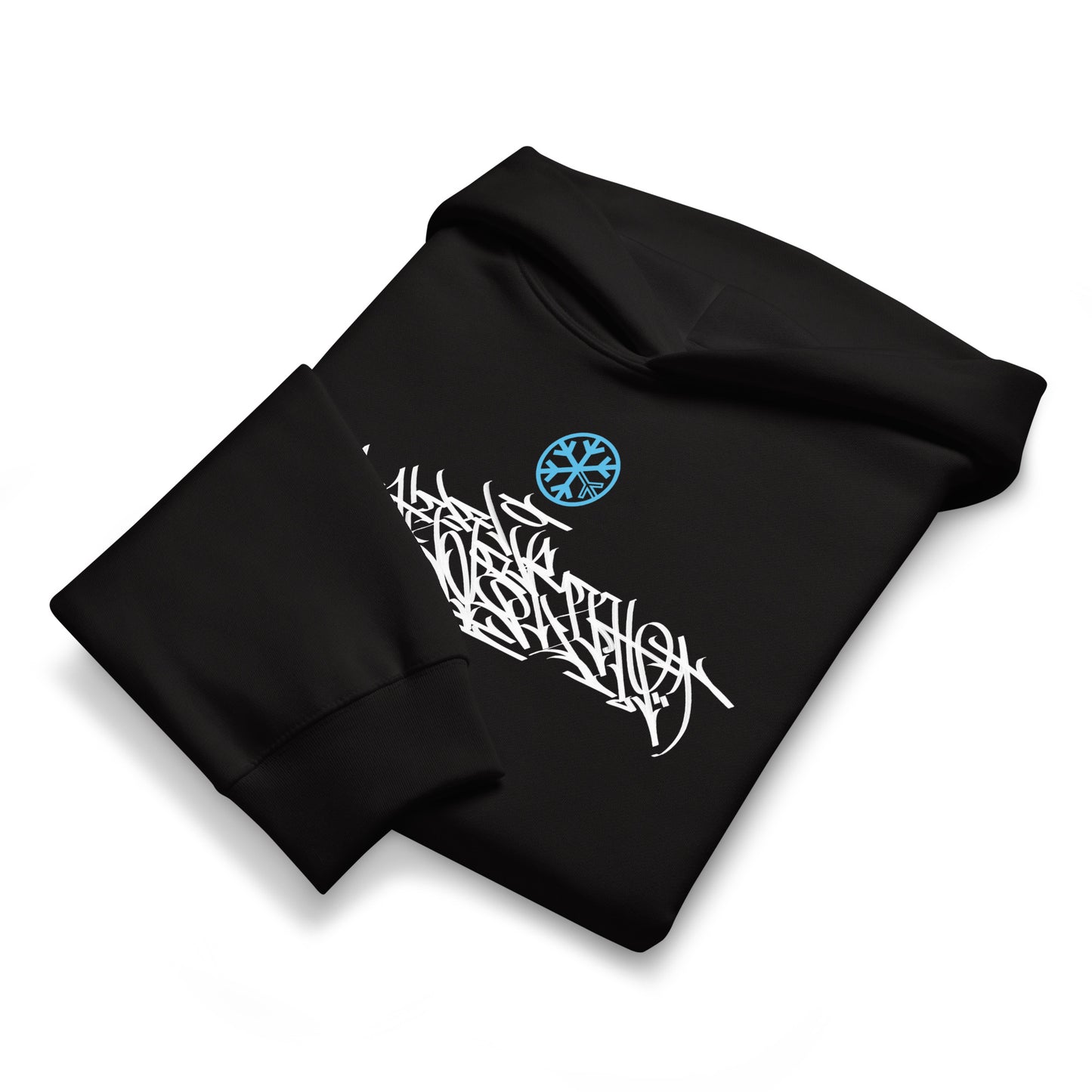 Black-Shew Collab Graffiti Hoodie from B.Different Clothing, folded, graffiti-inspired streetwear, oversized heavyweight