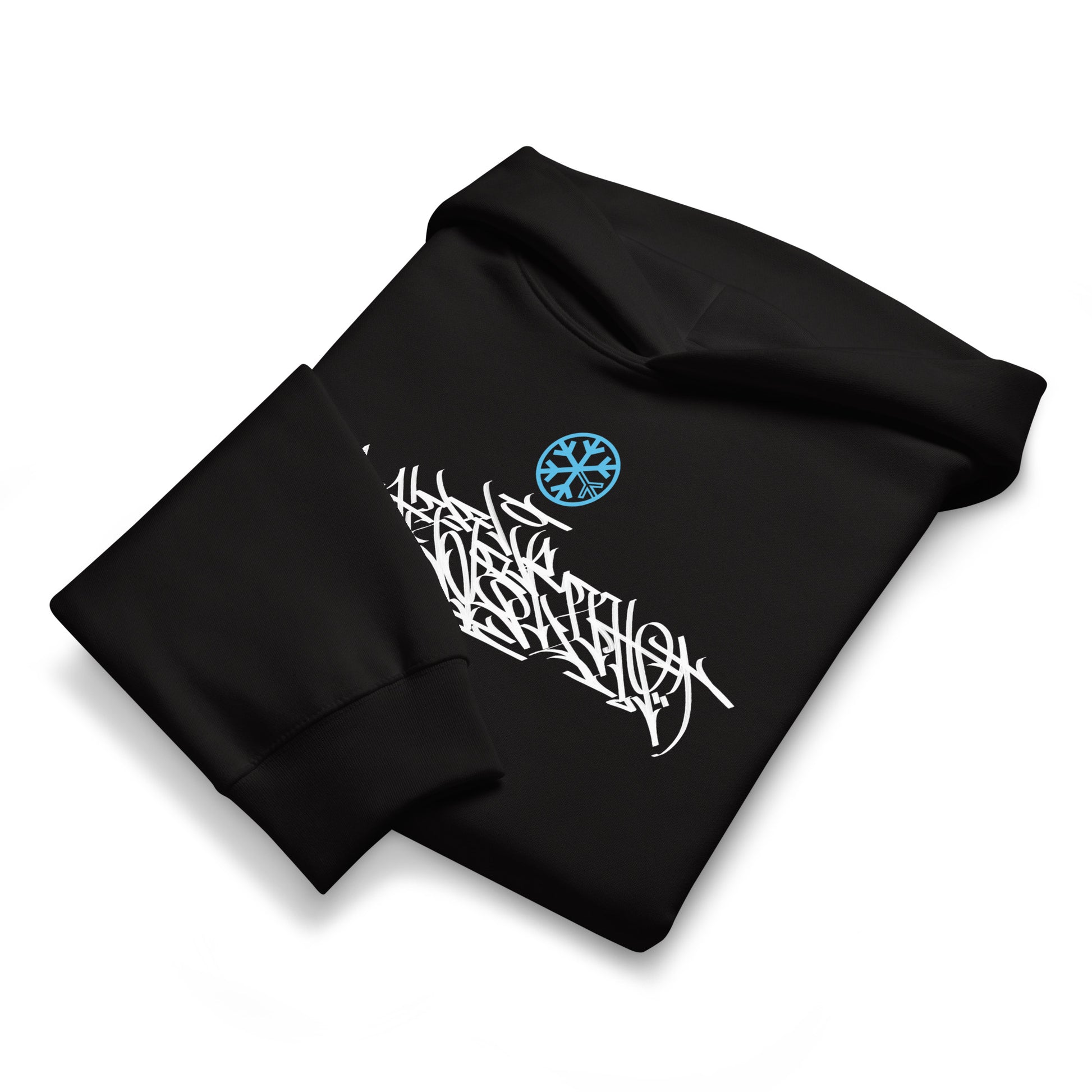 Black-Shew Collab Graffiti Hoodie from B.Different Clothing, folded, graffiti-inspired streetwear, oversized heavyweight