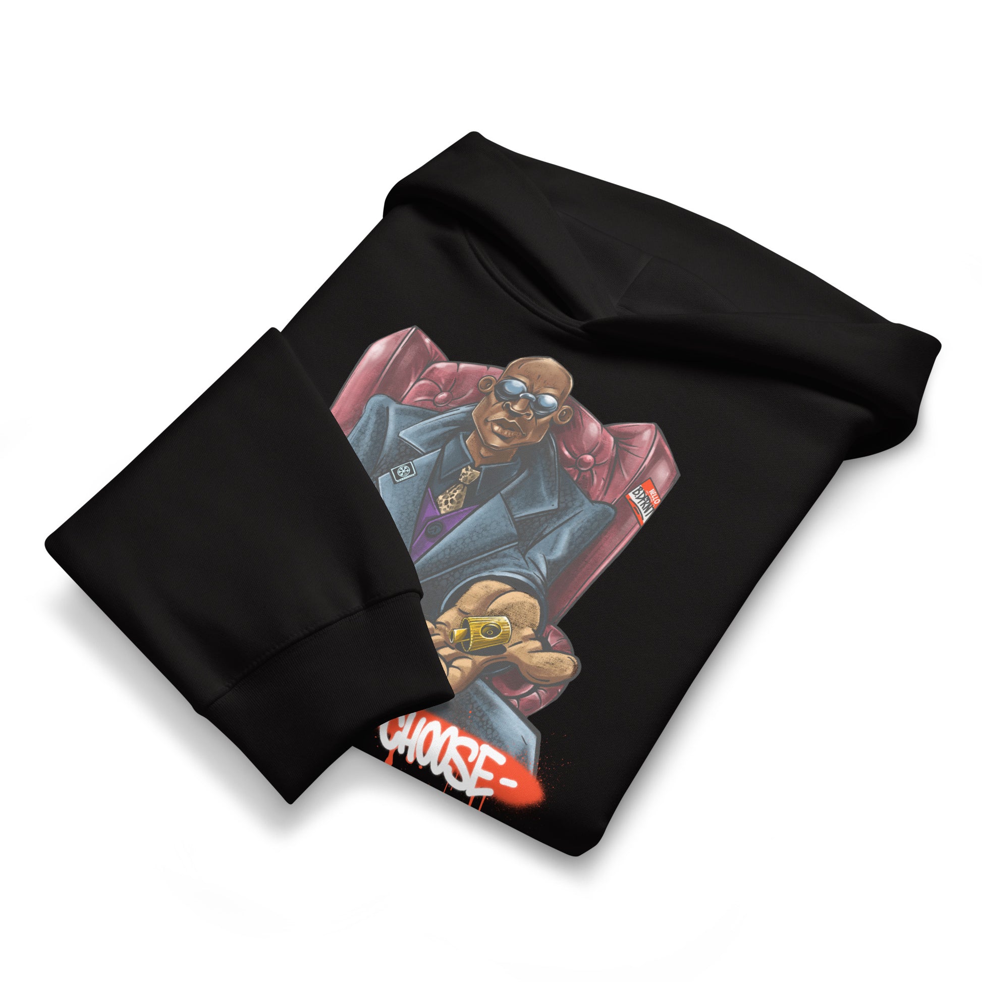 Black-Make Your Choice Graffiti Hoodie by Trk One from B.Different Clothing, folded, graffiti-inspired streetwear, oversized heavyweight