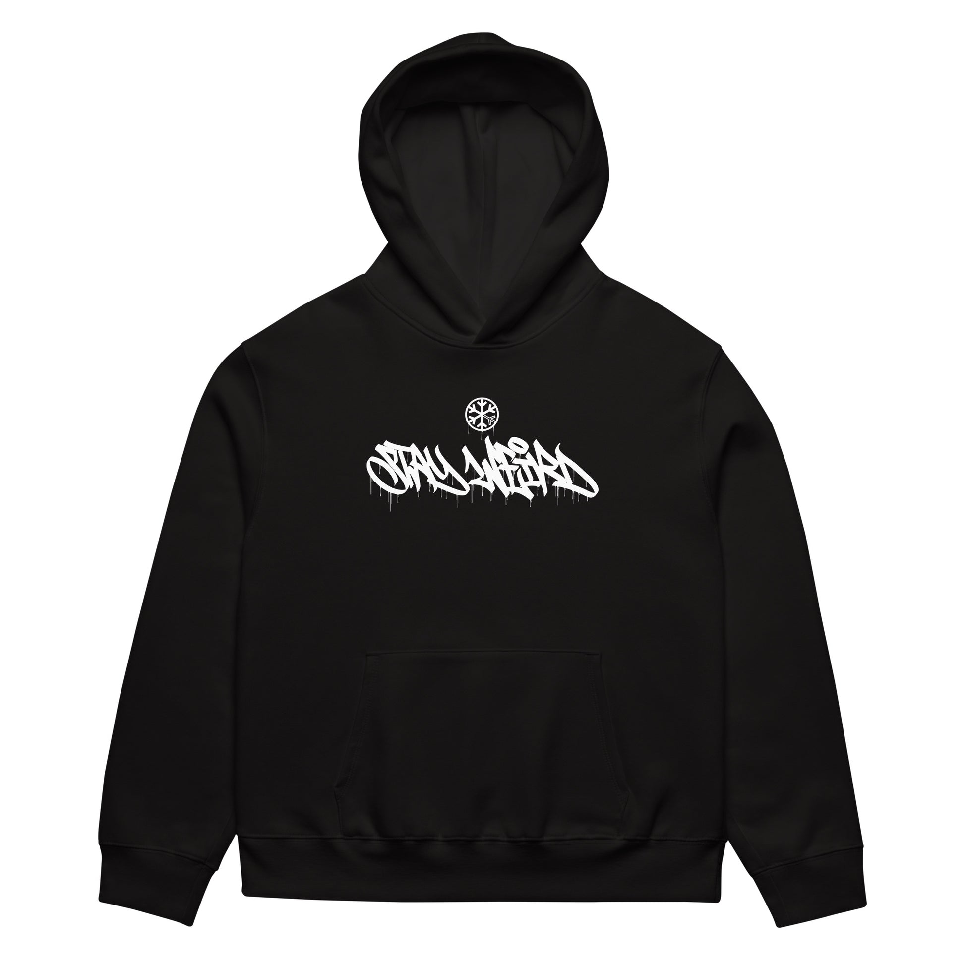 Black-Stay Weird Graffiti Tag Hoodie by Monsterinho from B.Different Clothing, front view, graffiti-inspired streetwear, oversized heavyweight