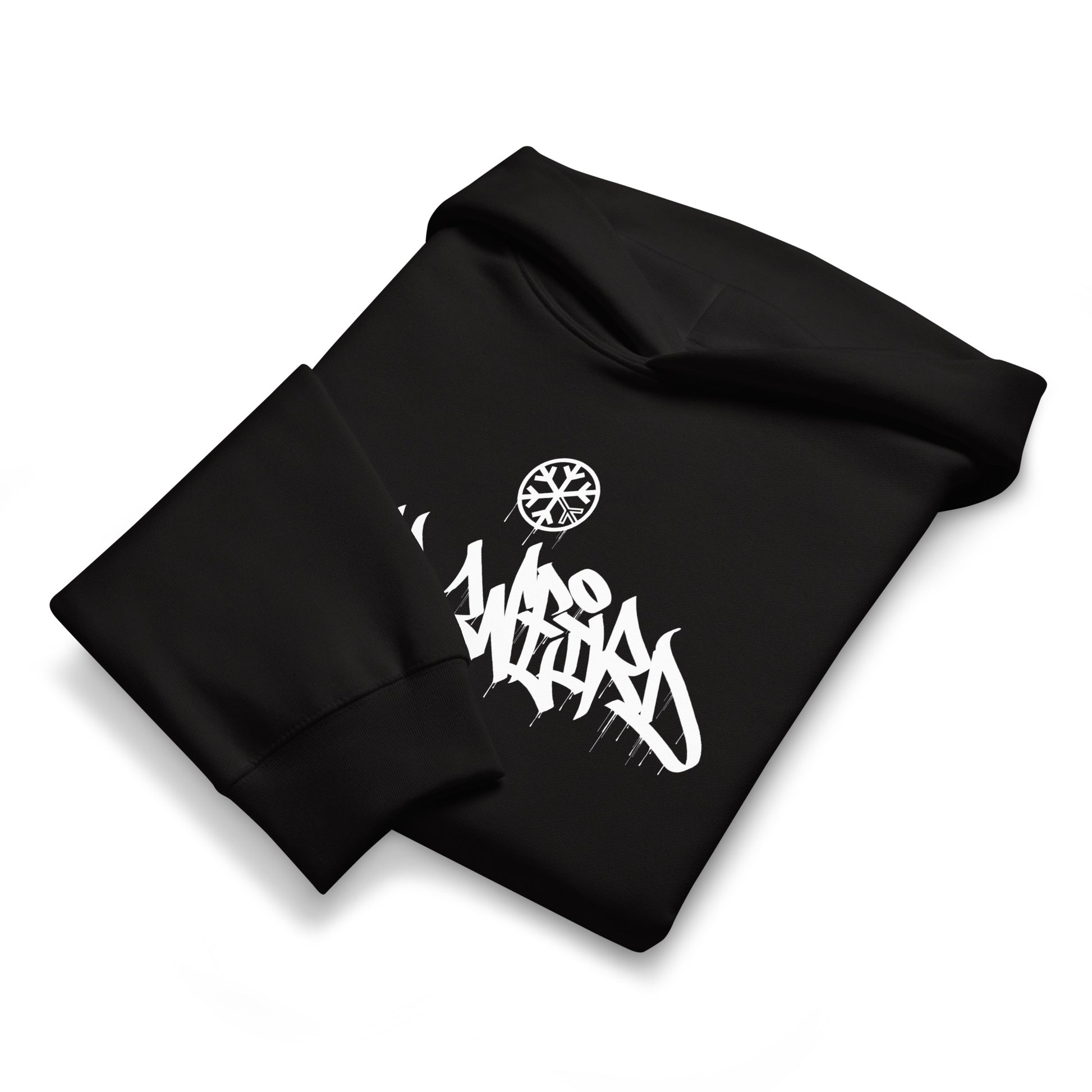 Black-Stay Weird Graffiti Tag Hoodie by Monsterinho from B.Different Clothing, folded, graffiti-inspired streetwear, oversized heavyweight