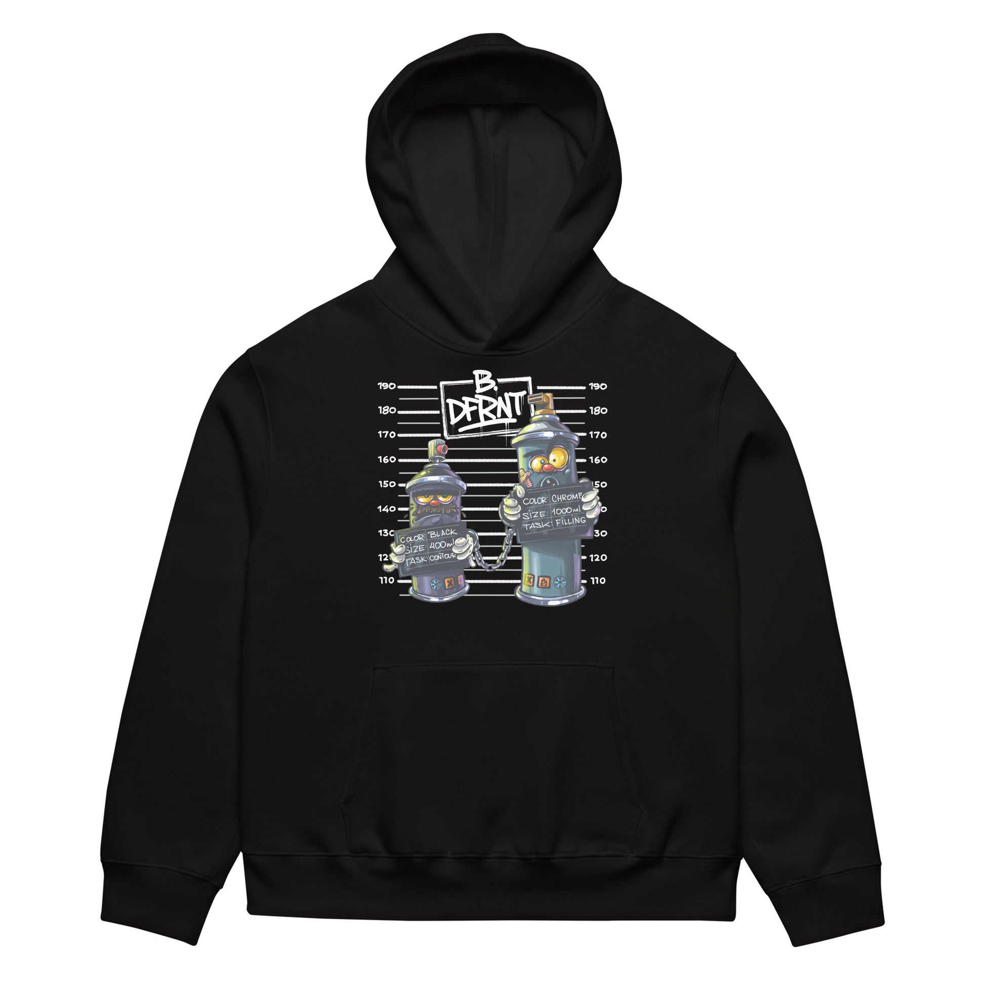 Black-Mug Short Graffiti Hoodie by Trk One from B.Different Clothing, front view, graffiti-inspired streetwear, oversized heavyweight