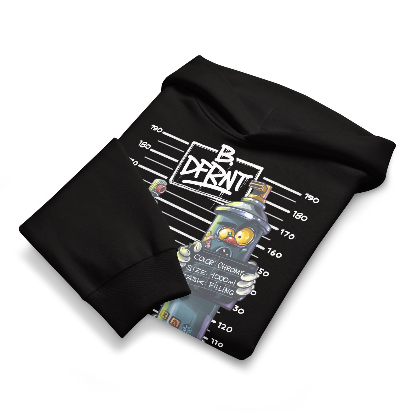 Black-Mug Short Graffiti Hoodie by Trk One from B.Different Clothing, folded, graffiti-inspired streetwear, oversized heavyweight