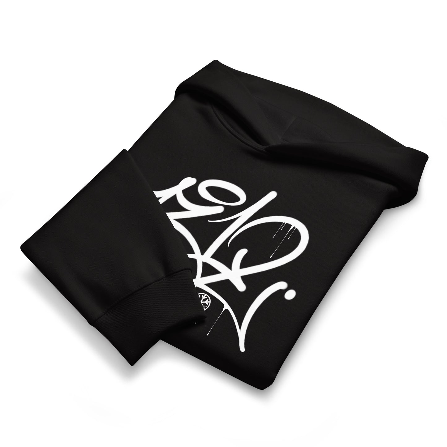 Black-1312 Graffiti Tag Hoodie by Caos One from B.Different Clothing, folded, graffiti-inspired streetwear, oversized heavyweight
