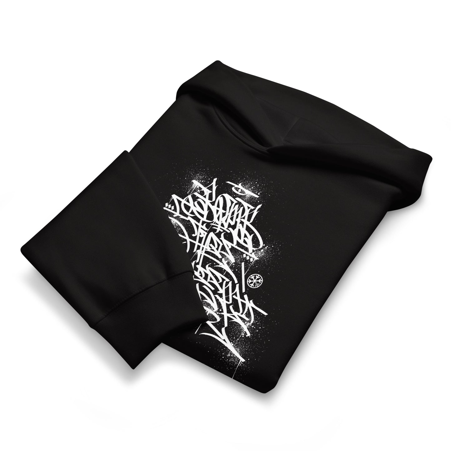 Black-Bomb The System Graffiti Hoodie by Shew from B.Different Clothing, folded, graffiti-inspired streetwear, oversized heavyweight