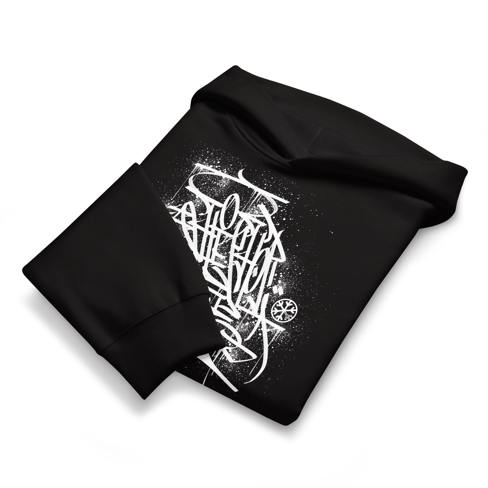 Black-Hip Hop Love Graffiti Hoodie by Shew from B.Different Clothing, folded, graffiti-inspired streetwear, oversized heavyweight