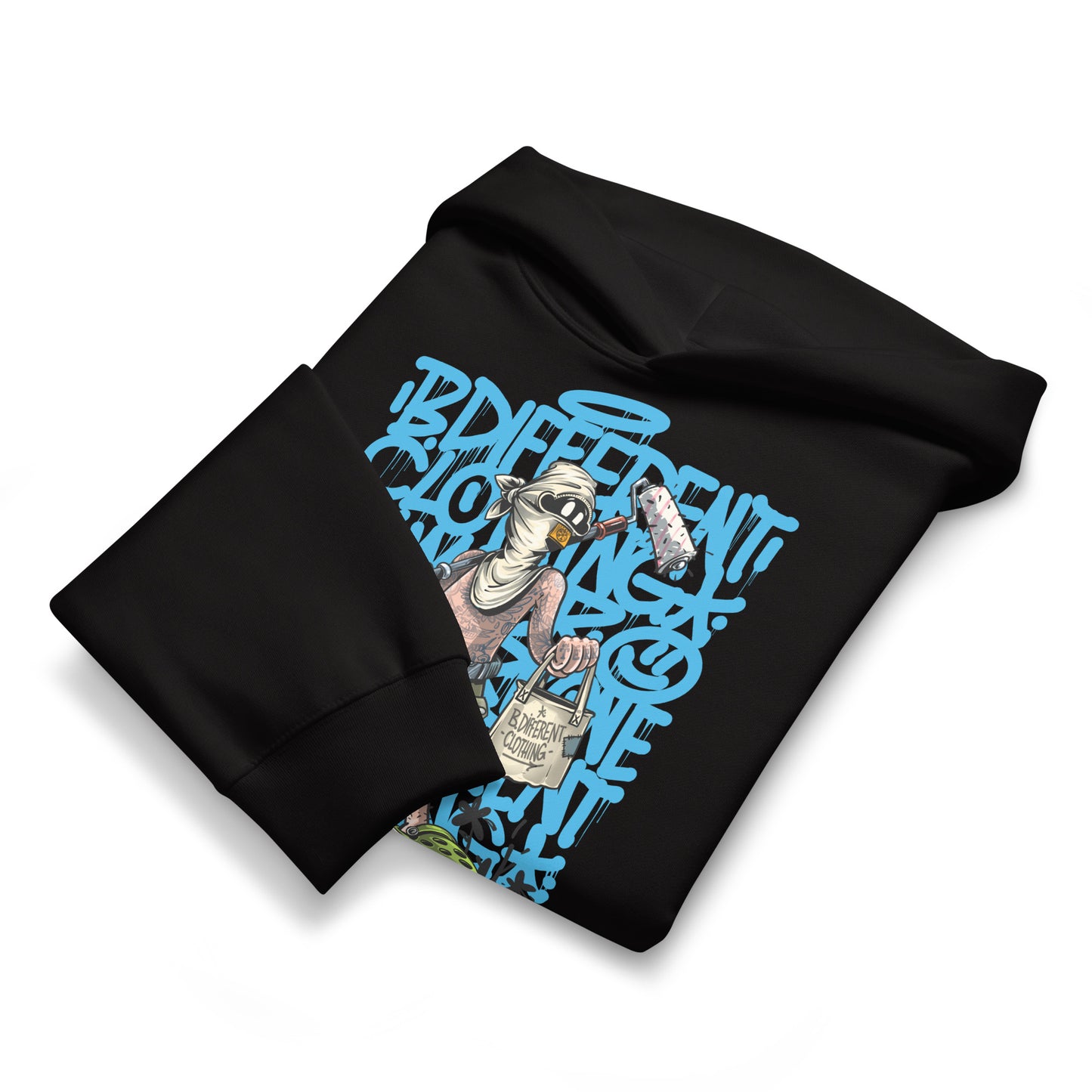 Black-Summer Graffiti Hoodie by Trk One from B.Different Clothing, folded, graffiti-inspired streetwear, oversized heavyweight