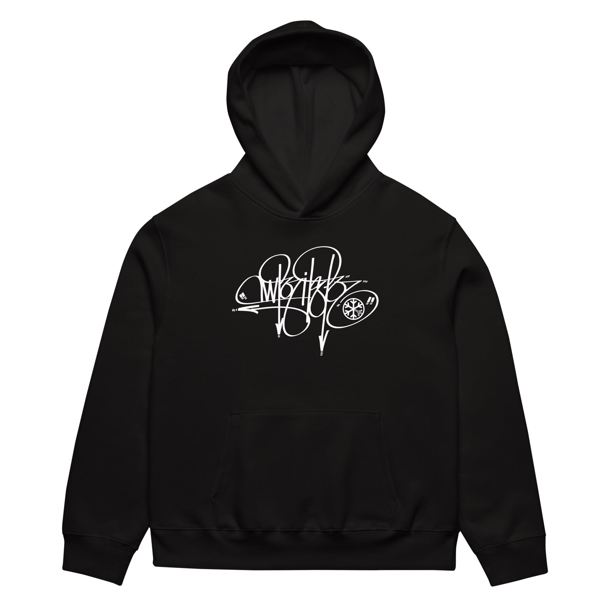 Black-Writer Tag Hoodie by Graffiti Dad from B.Different Clothing, front view, graffiti-inspired streetwear, oversized heavyweight