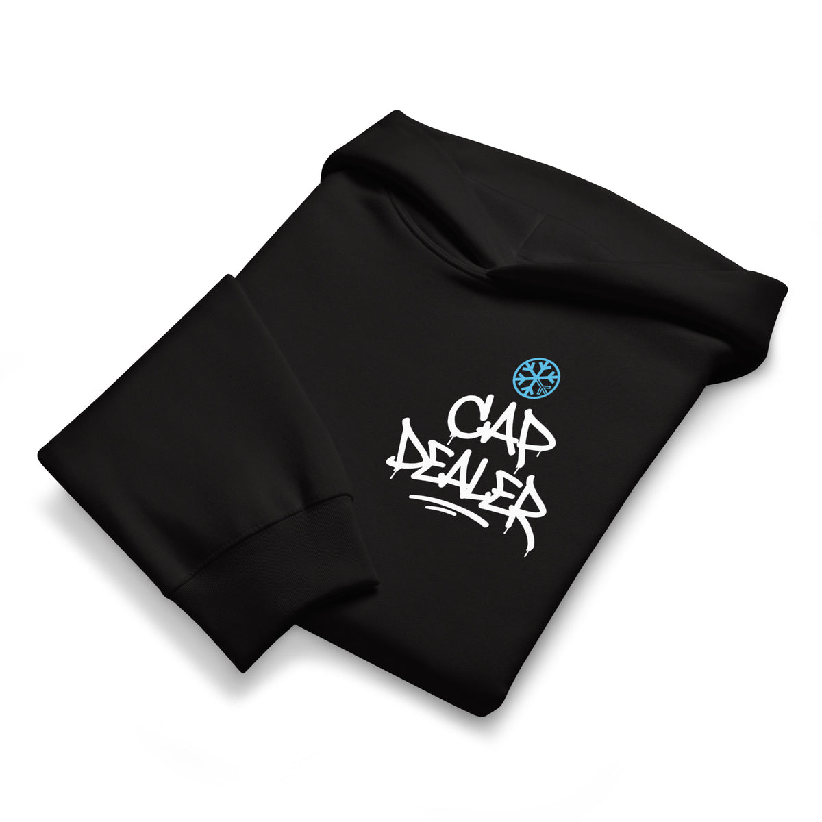 Black-Cap Dealer Graffiti Hoodie from B.Different Clothing, folded, graffiti-inspired streetwear