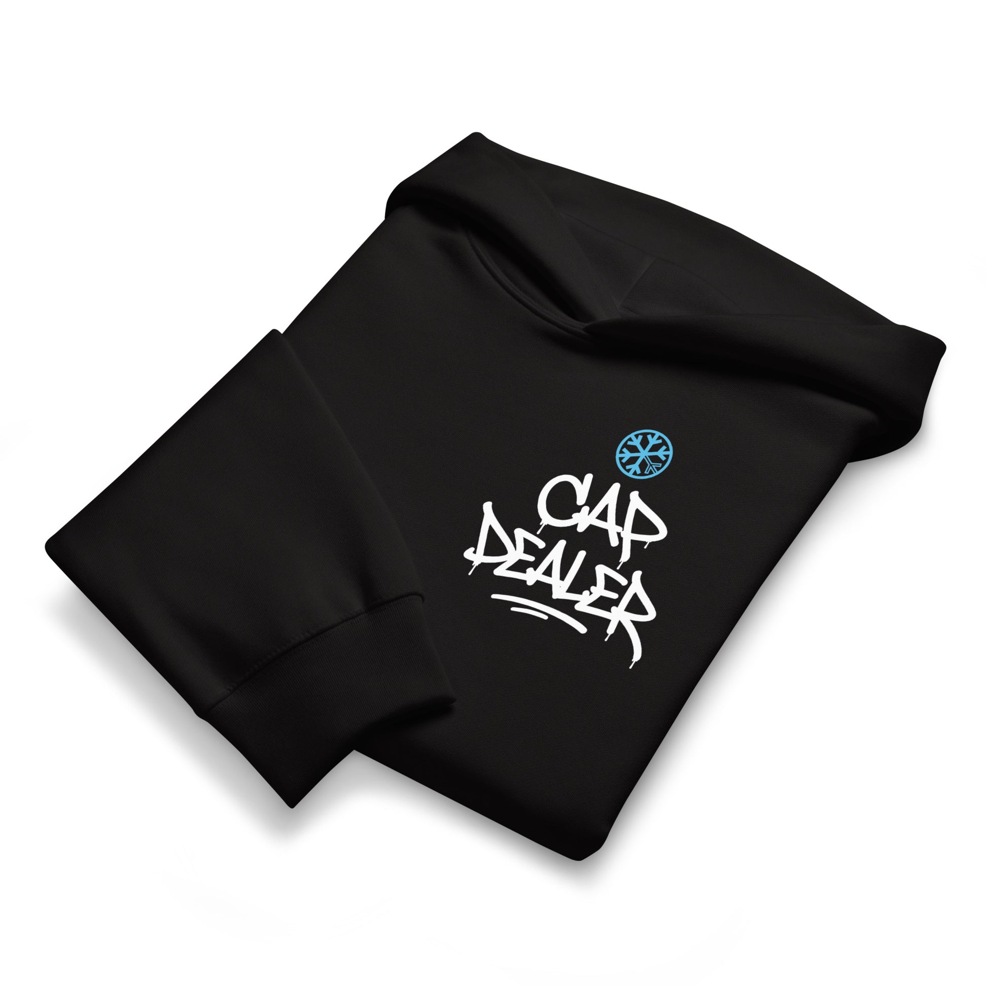 Black-Cap Dealer Graffiti Hoodie from B.Different Clothing, folded, graffiti-inspired streetwear