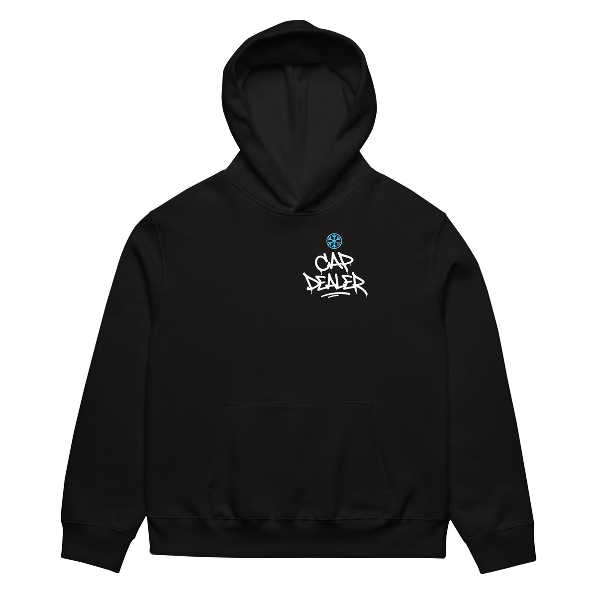 Black-Cap Dealer Graffiti Hoodie from B.Different Clothing, front view, graffiti-inspired streetwear