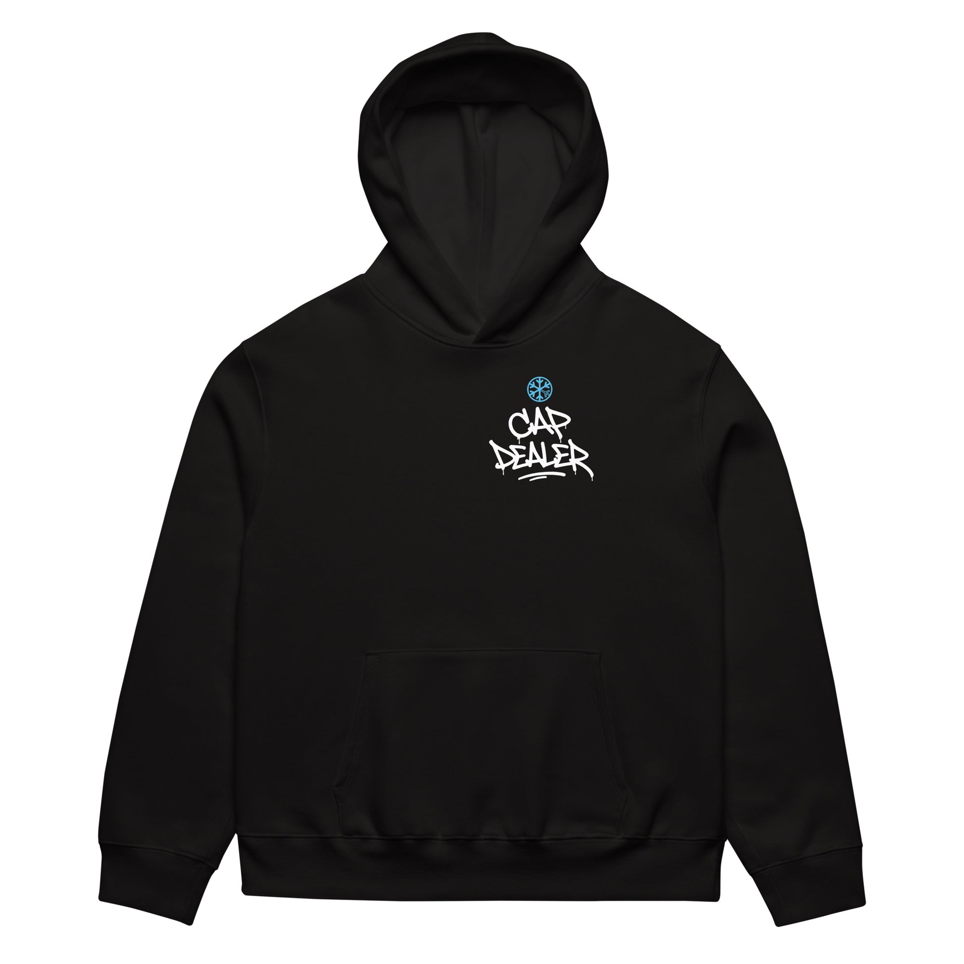 Black-Cap Dealer Graffiti Hoodie from B.Different Clothing, front view, graffiti-inspired streetwear