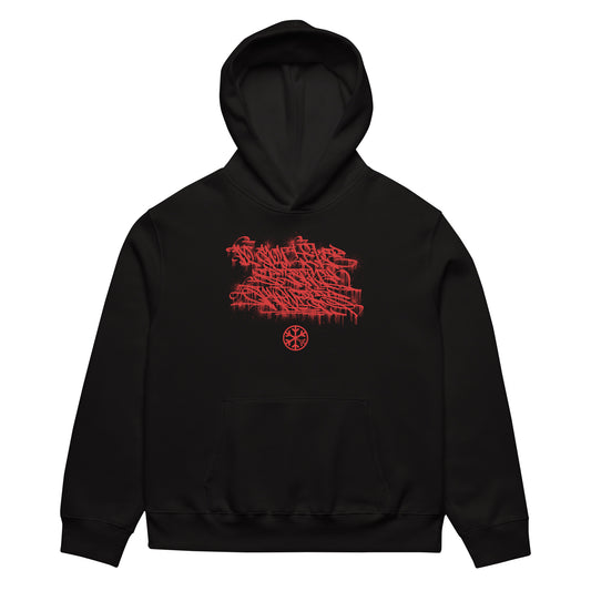 Black-Do You Like Scary Movies Graffiti Hoodie by Shew from B.Different Clothing, front view, graffiti-inspired streetwear, oversized heavyweight