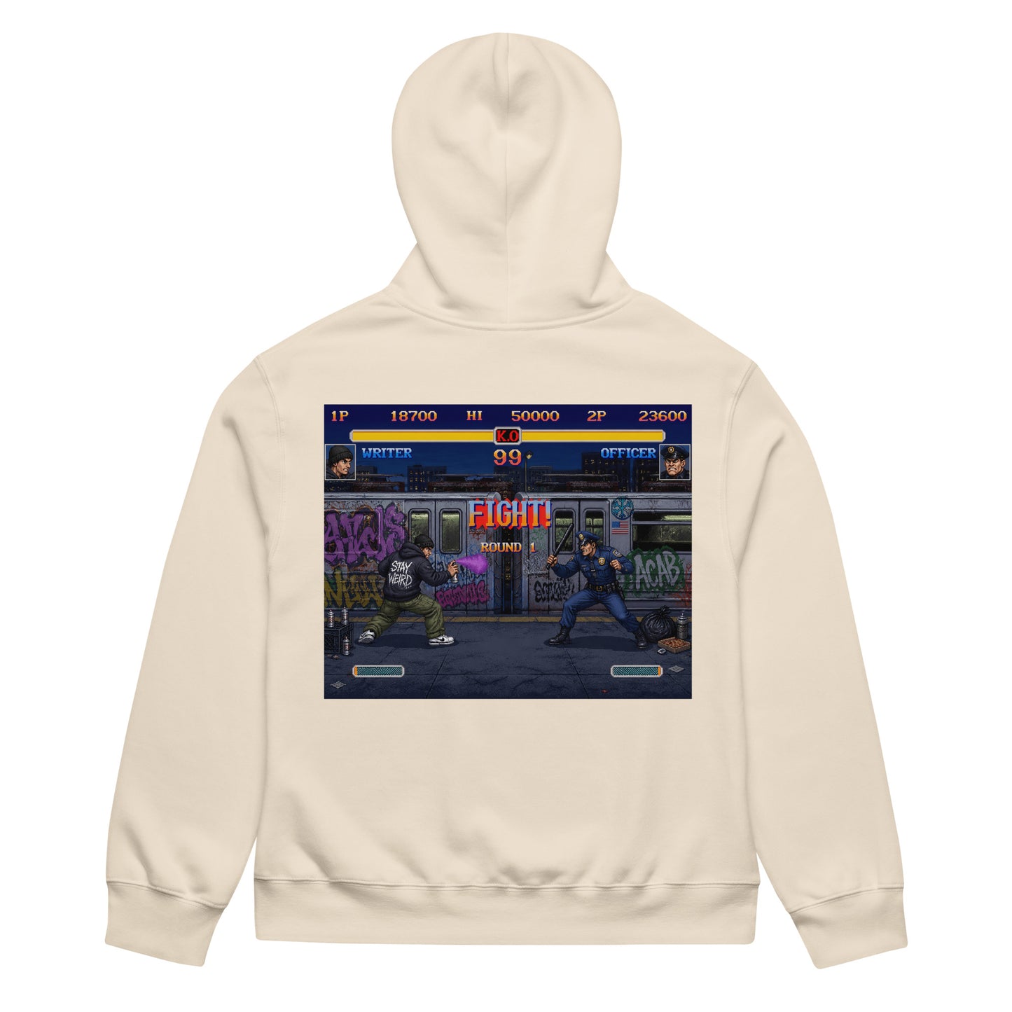 Beige-Street Writer II Graffiti Hoodie from B.Different Clothing, back view, graffiti-inspired streetwear, oversized heavyweight