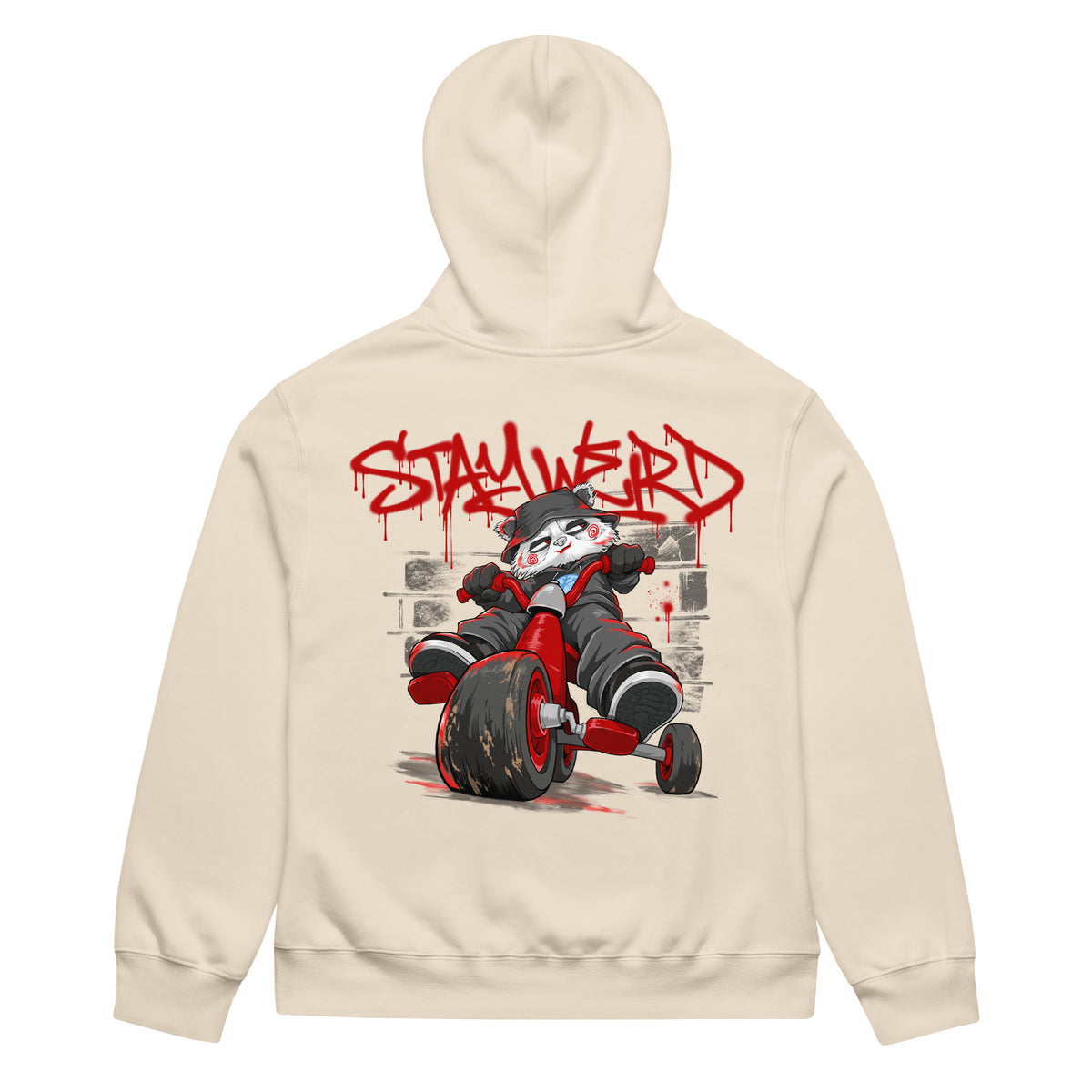 Beige-Raks The Puppet Graffiti Hoodie by Emti from B.Different Clothing, back view, graffiti-inspired streetwear, oversized heavyweight