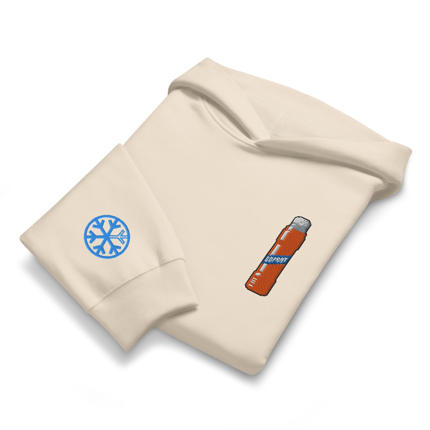 Beige-Pixel Marker Graffiti Hoodie from B.Different Clothing, folded, graffiti-inspired streetwear, oversized heavyweight