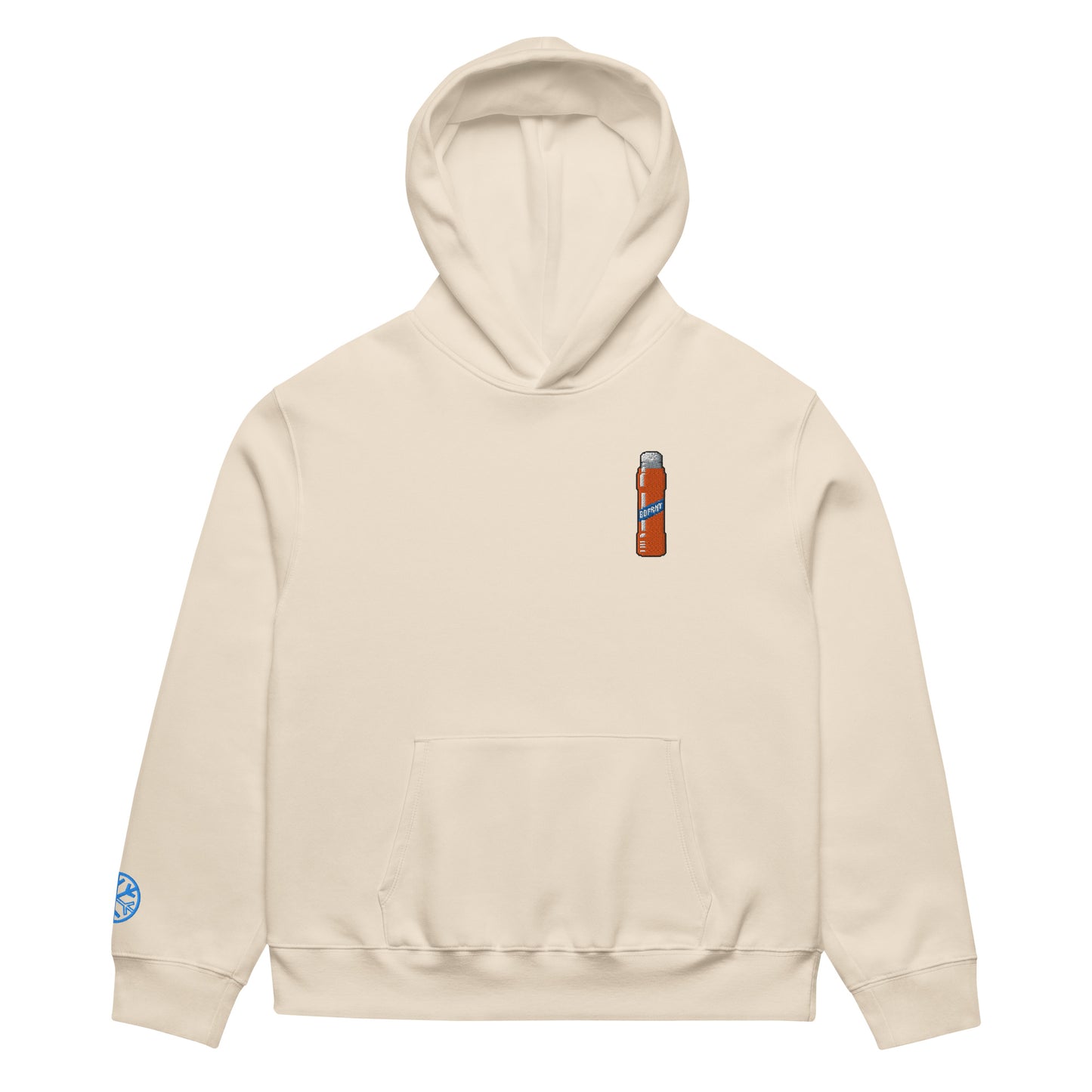 Beige-Pixel Marker Graffiti Hoodie from B.Different Clothing, front view, graffiti-inspired streetwear, oversized heavyweight