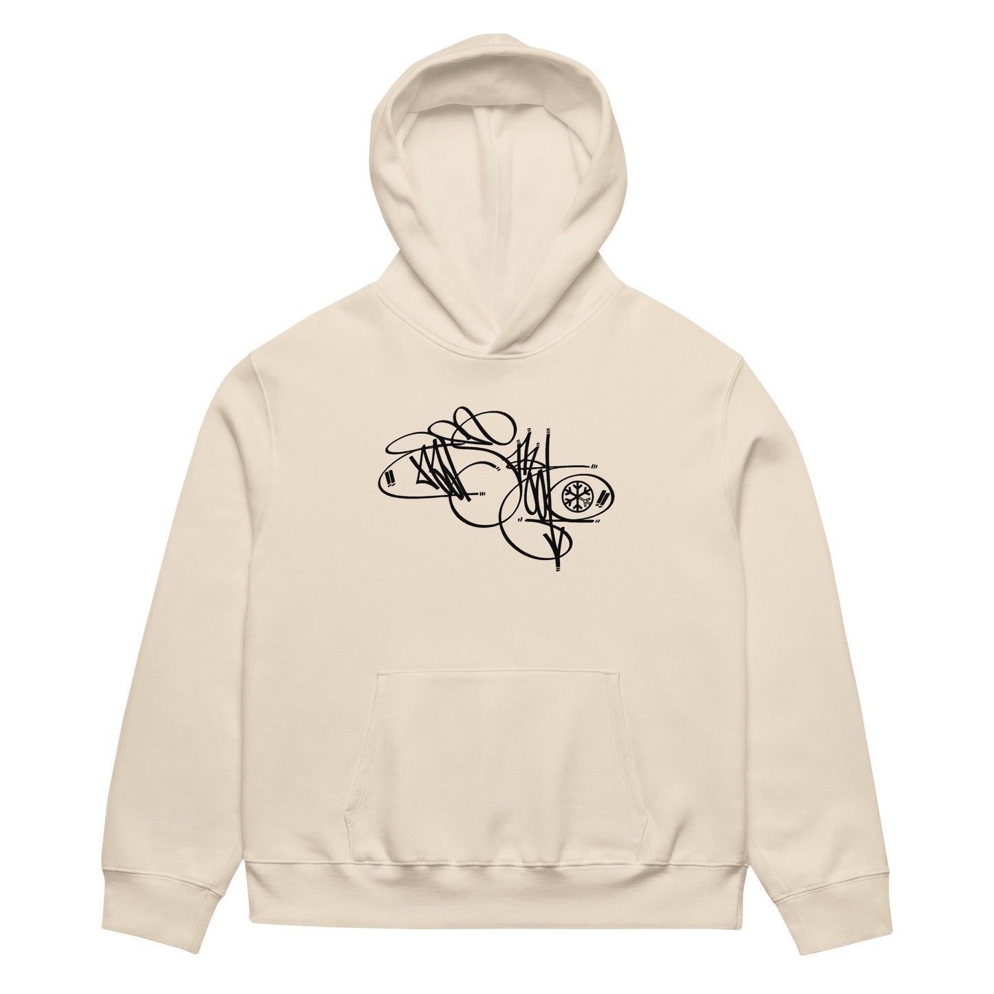 Beige-Misfit Tag Hoodie by Graffiti Dad from B.Different Clothing, front view, graffiti-inspired streetwear, oversized heavyweight