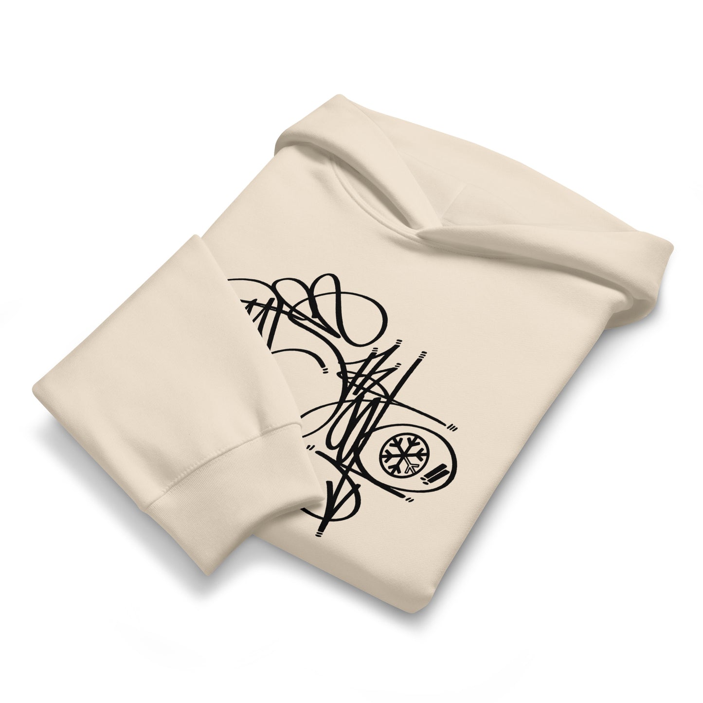 Beige-Misfit Tag Hoodie by Graffiti Dad from B.Different Clothing, folded, graffiti-inspired streetwear, oversized heavyweight