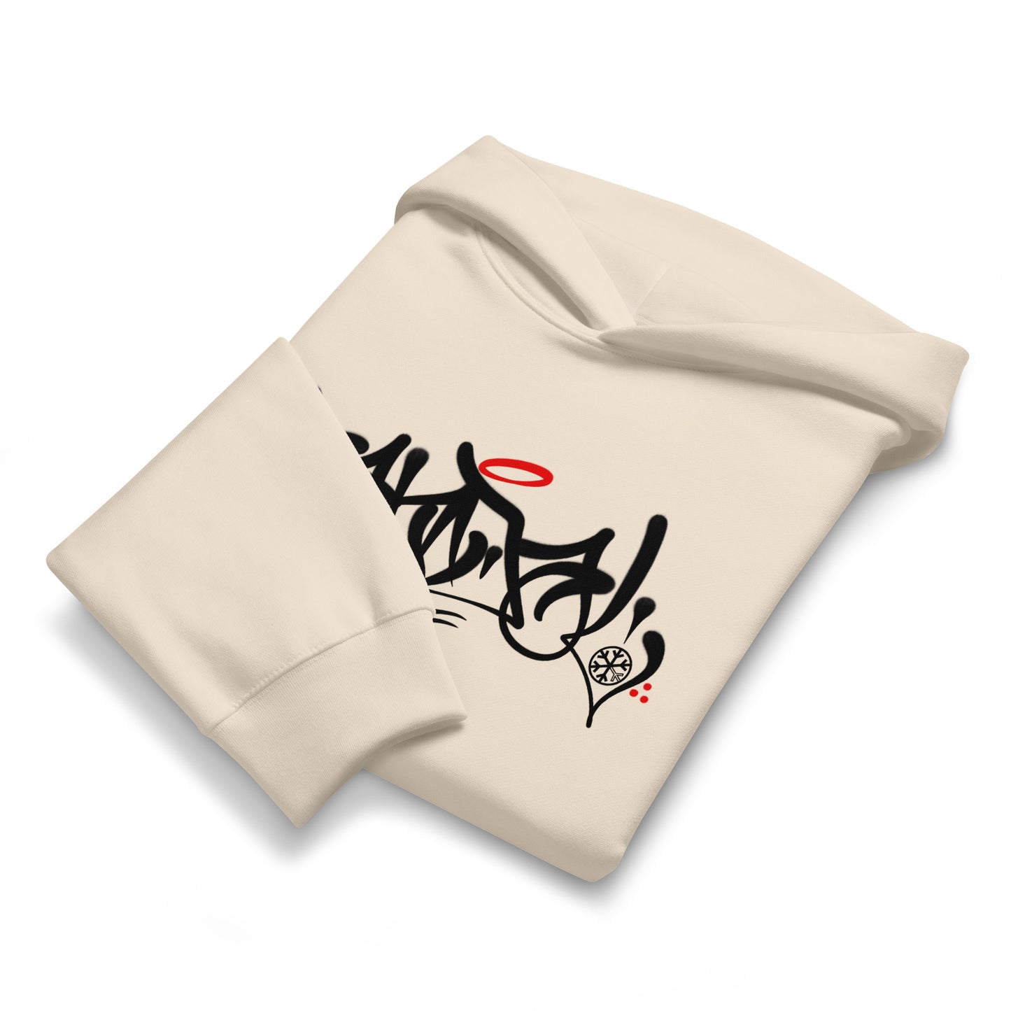 Beige-Vandal Graffiti Tag Hoodie by Caos One from B.Different Clothing, folded, graffiti-inspired streetwear, oversized heavyweight