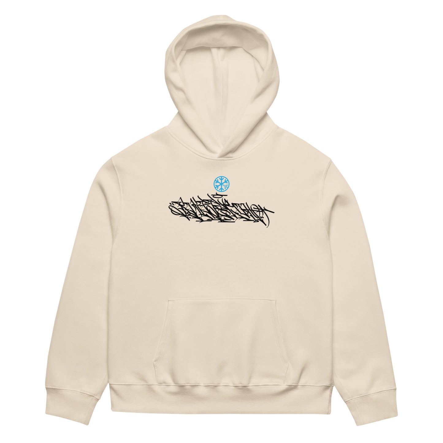 Beige-Shew Collab Graffiti Hoodie from B.Different Clothing, front view, graffiti-inspired streetwear, oversized heavyweight