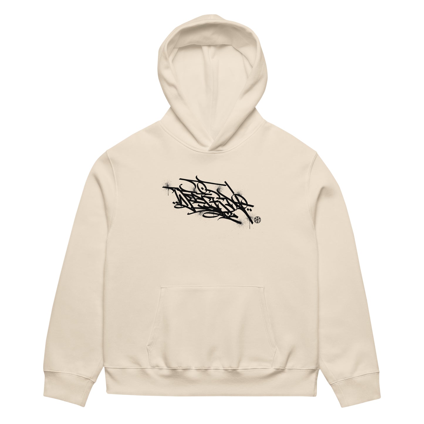 Beige-Weirdo Graffiti Tag Hoodie by Shew from B.Different Clothing, front view, graffiti-inspired streetwear, oversized heavyweight